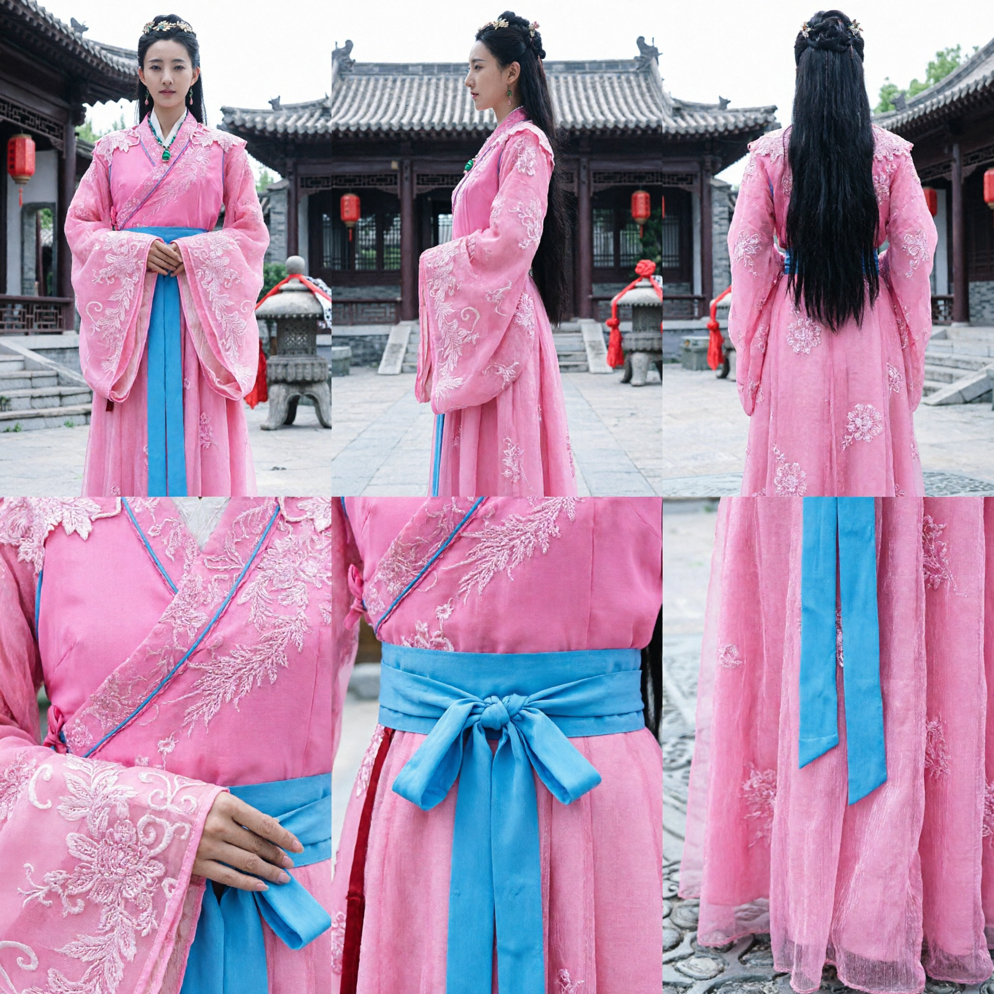 Women's Pink Chinese Hanfu Embroidered Robe Traditional Ancient Drama Costume Historical Cosplay Clothing Set - Asian Costume