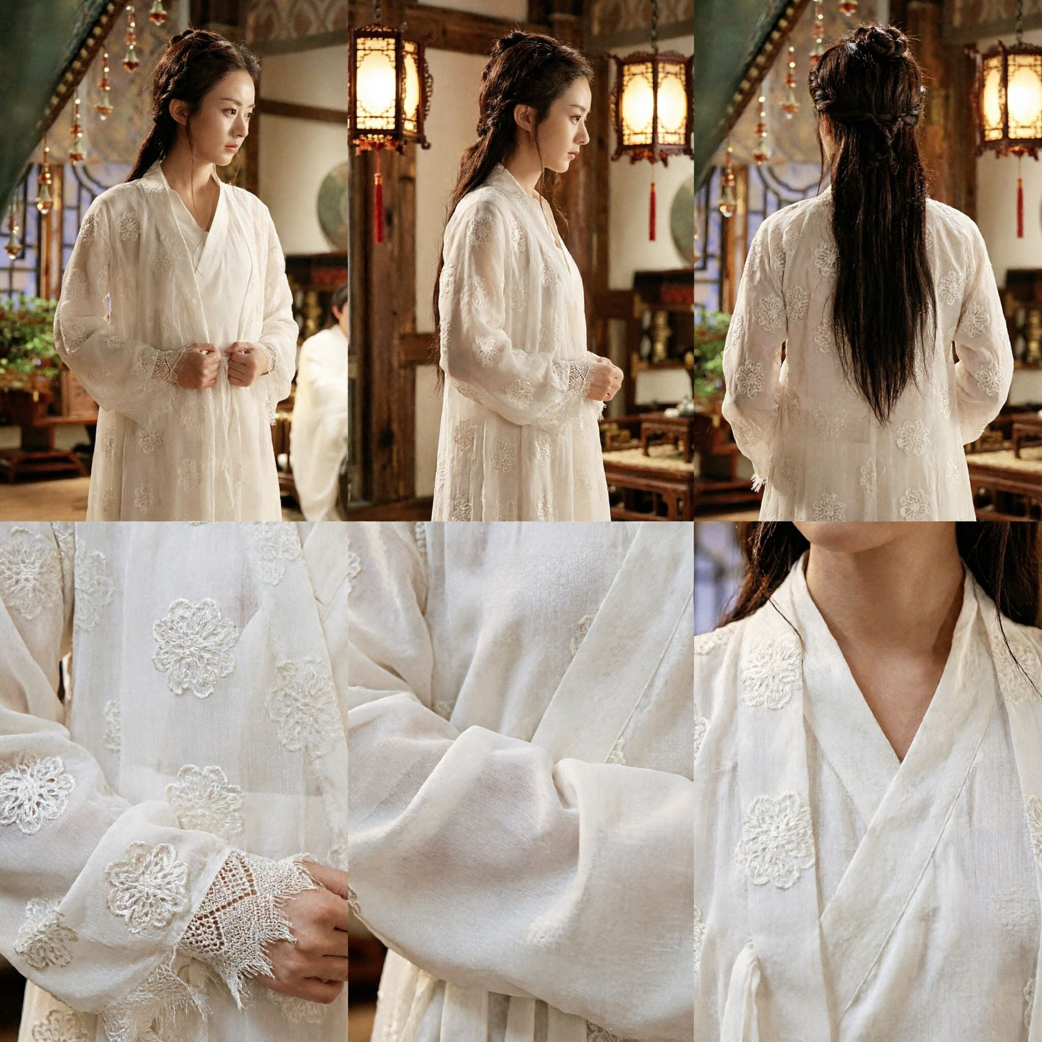 Elegant White Chinese Hanfu Traditional Costume for Women Ancient Embroidered Robe Historical Drama Cosplay Dress - Asian Costume