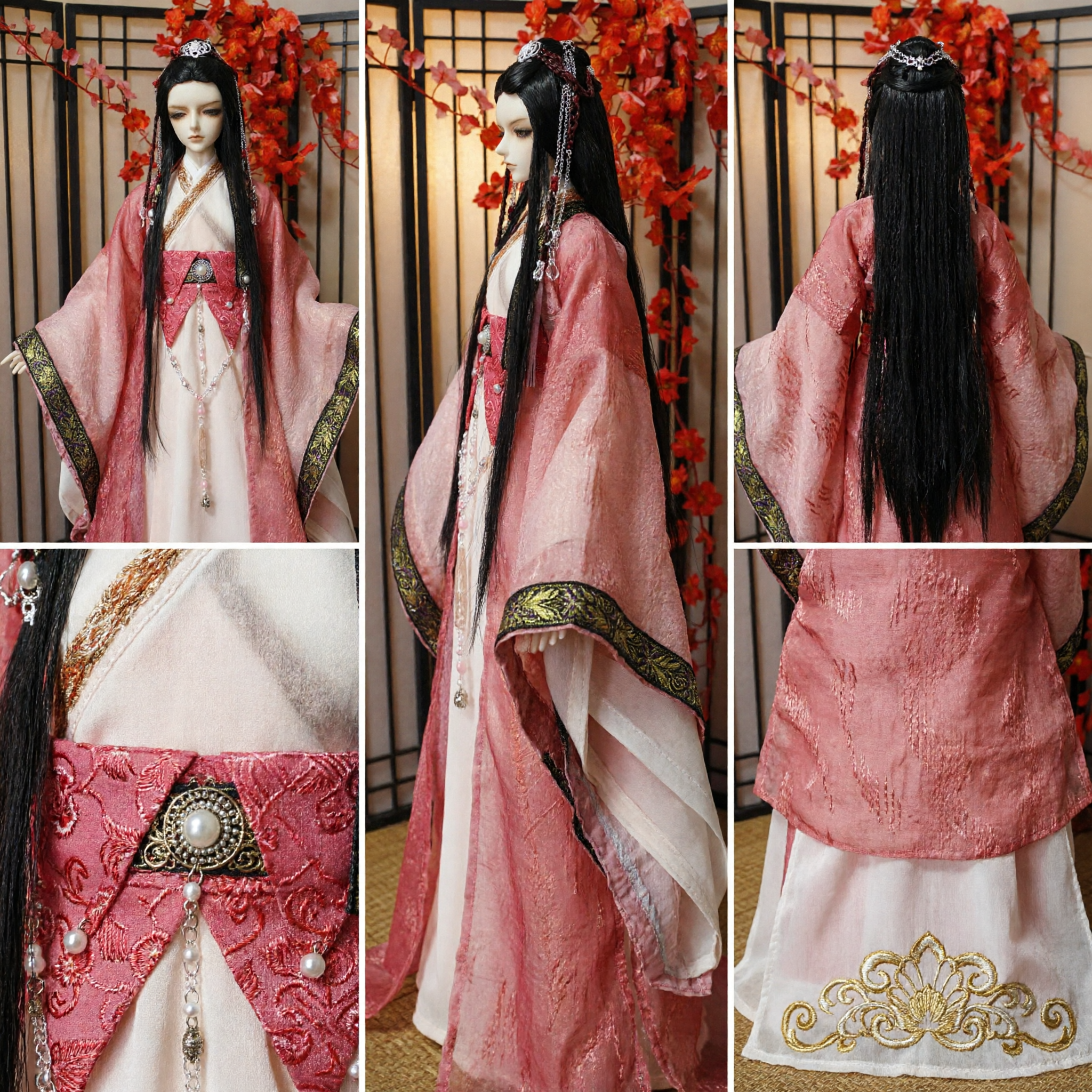 Pink Traditional Chinese Hanfu Costume for BJD Dolls Ancient Fairy Princess Tang Dynasty Style Clothing Set - Asian Costume