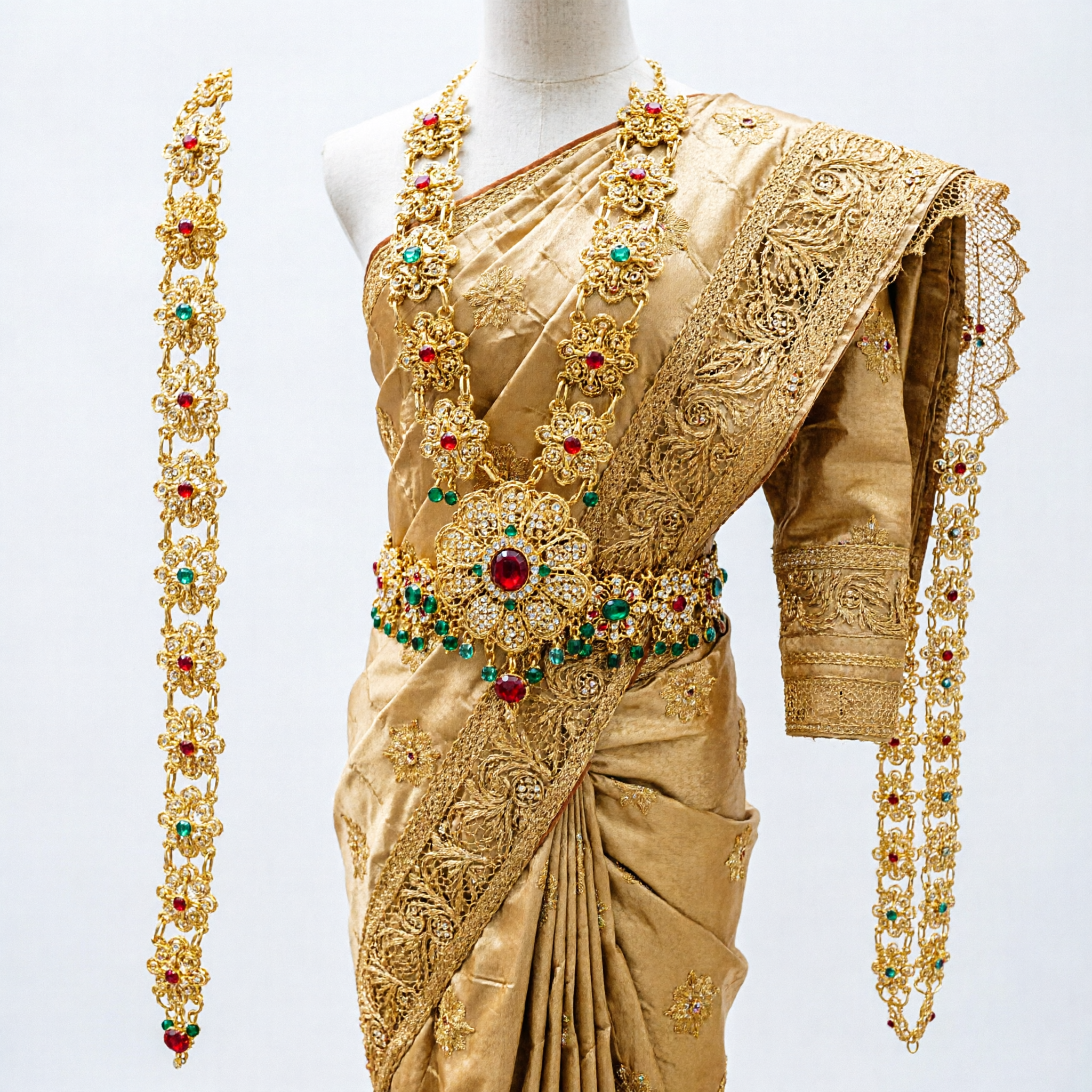 Exquisite Traditional Chinese Gold Filigree Floral Chain Necklace Waist Belt for Hanfu Costume Accessories Women - Asian Costume