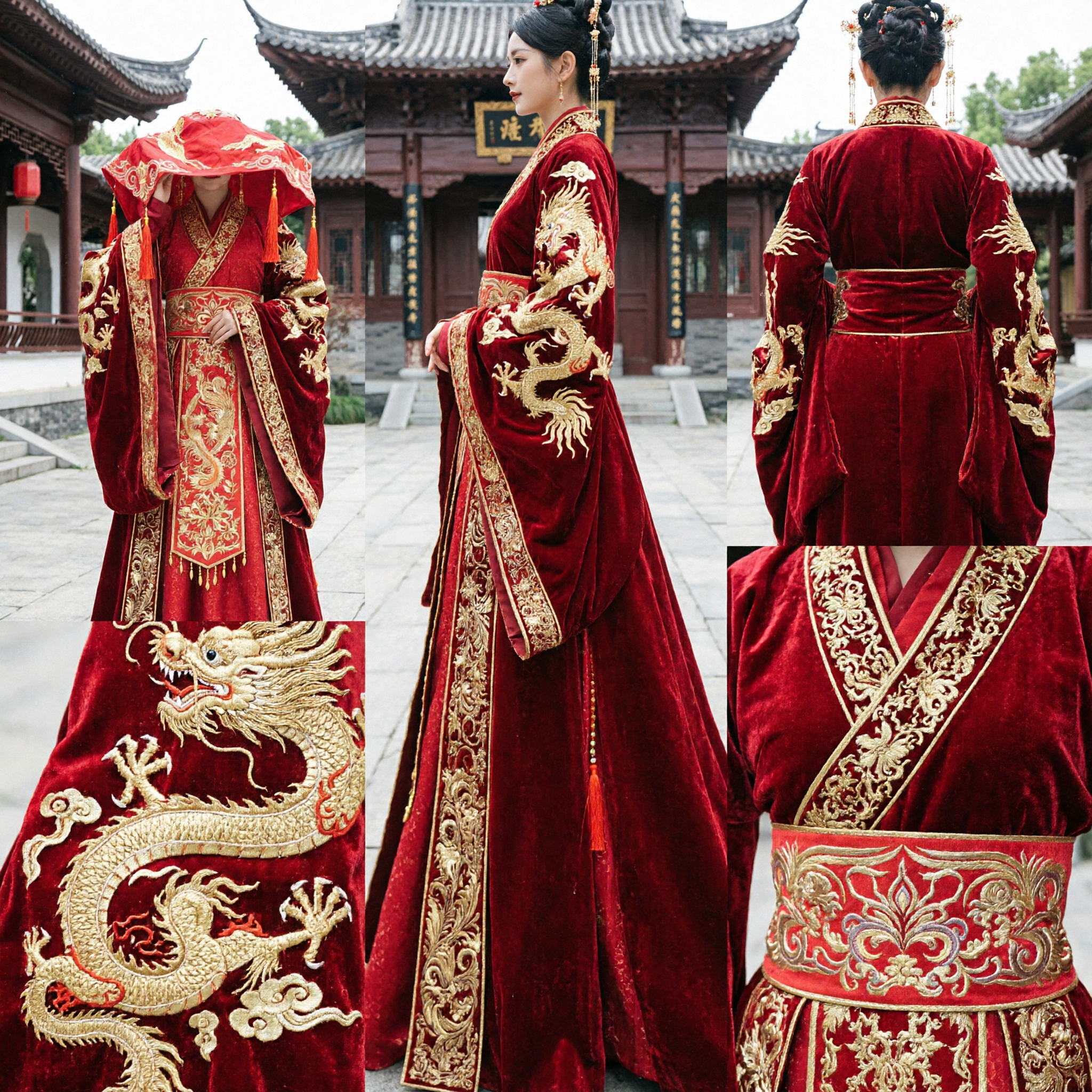 Traditional Chinese Hanfu Wedding Dress Red Ancient Bride Costume Tang Dynasty Style for Women - Asian Costume