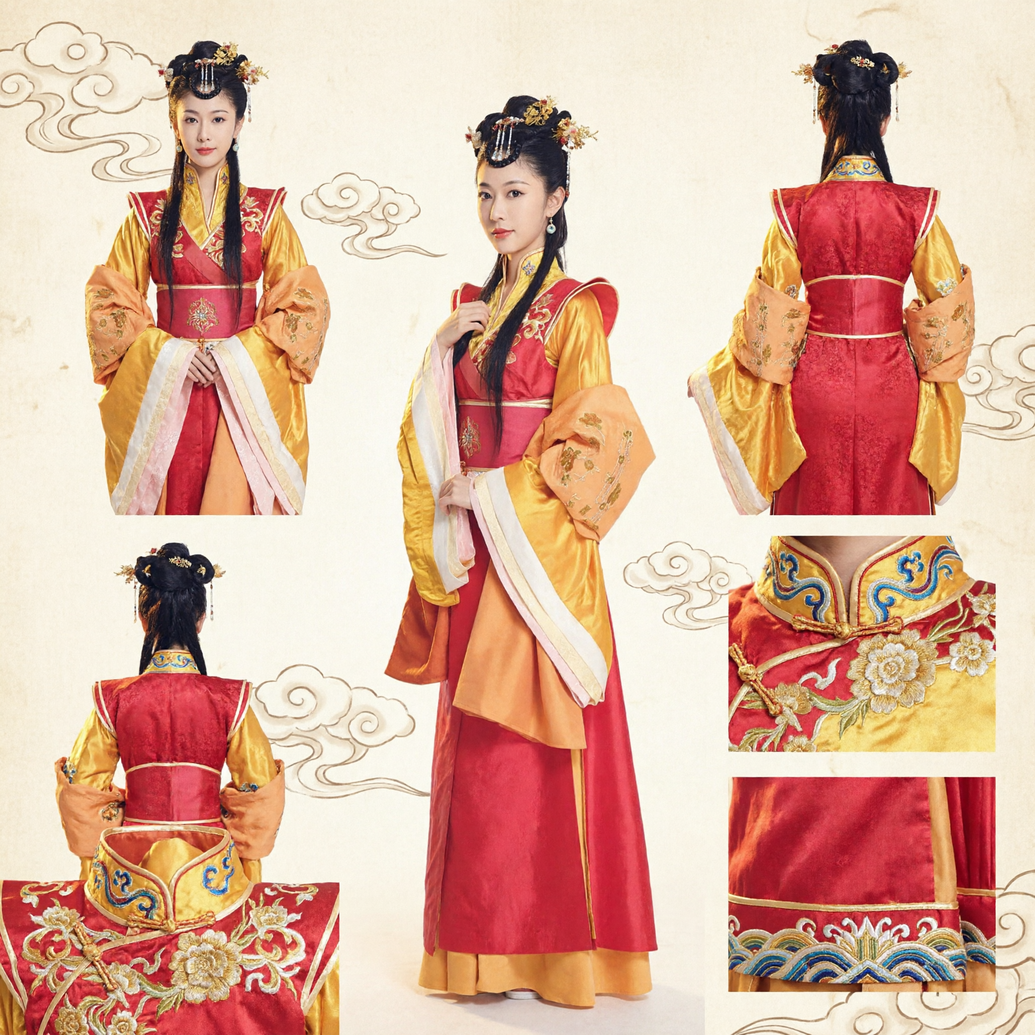 Traditional Chinese Hanfu Costume Tang Dynasty Style Red and Gold Ancient Dress for Women Festival Performance - Asian Costume