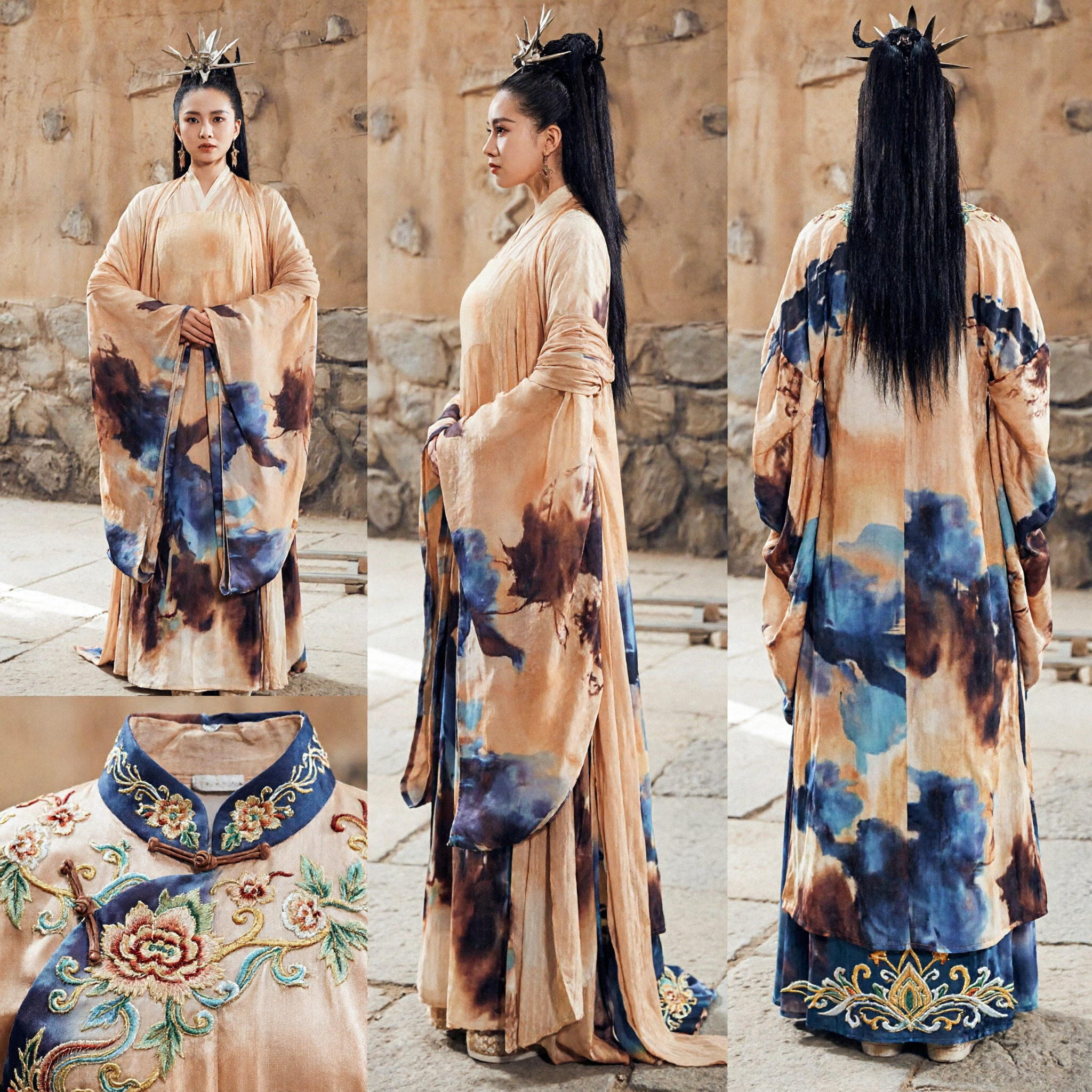 Elegant Chinese Ancient Costume Hanfu Dress for Women Wuxia Historical Cosplay Outfit with Ink Print Design - Asian Costume