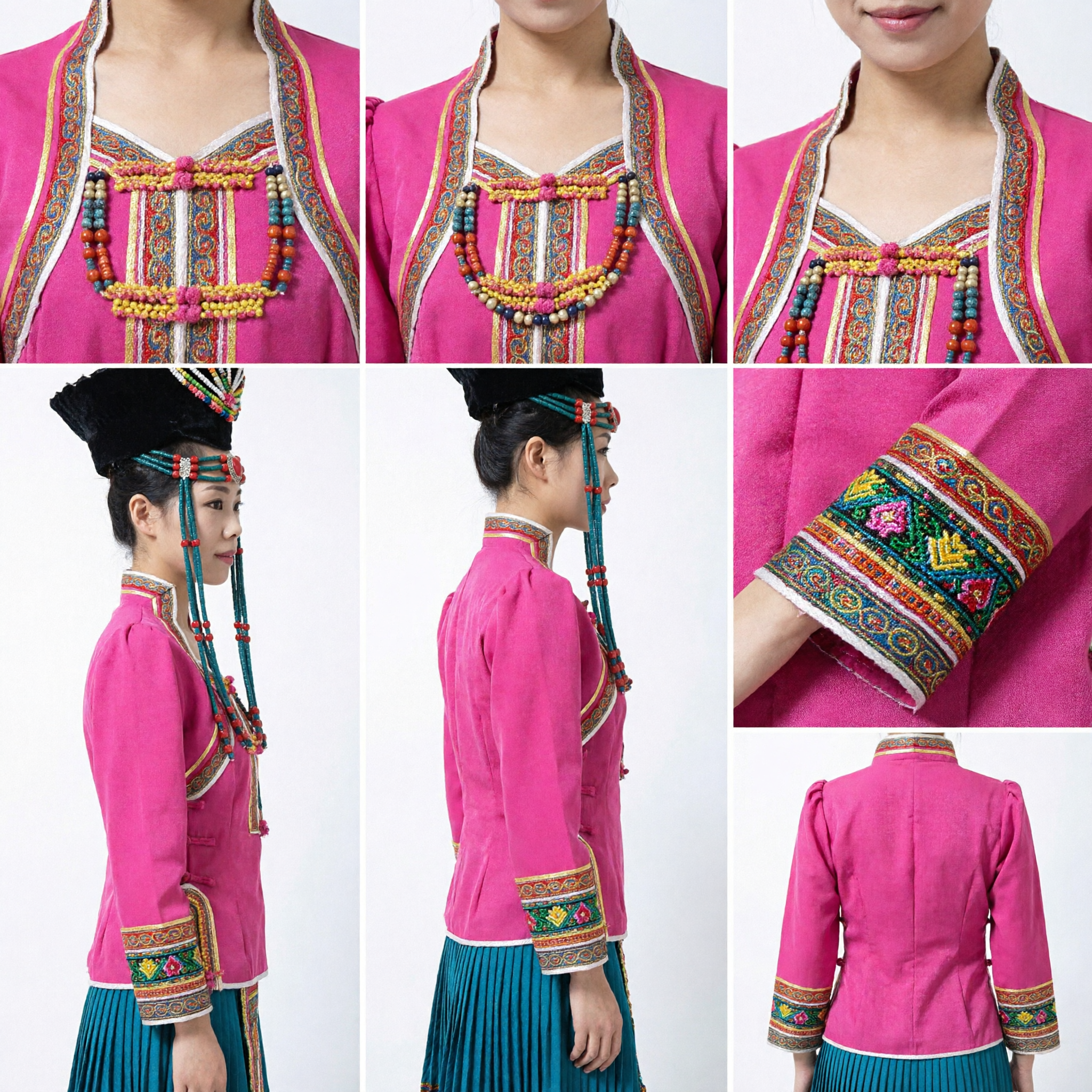 Traditional Chinese Mongolian Ethnic Minority Beaded Headpiece Green Red Jewelry for Women Dance Performance - Asian Costume