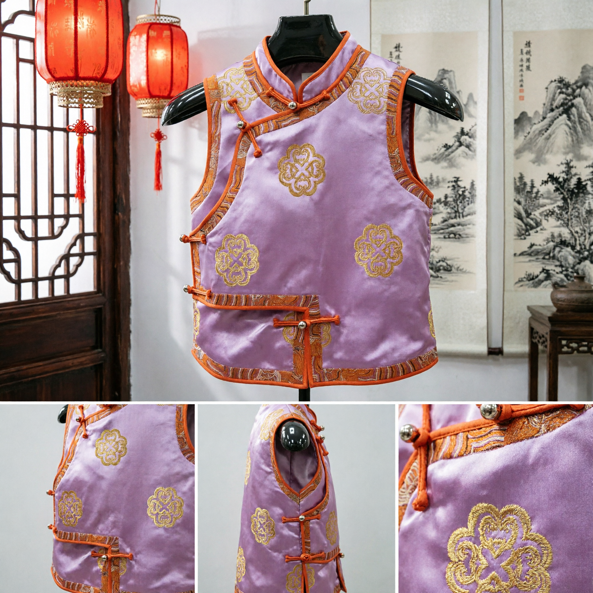 Traditional Chinese Kids Tang Suit Vest Silk Satin Embroidery Waistcoat for New Year Wedding Festival - Asian Costume