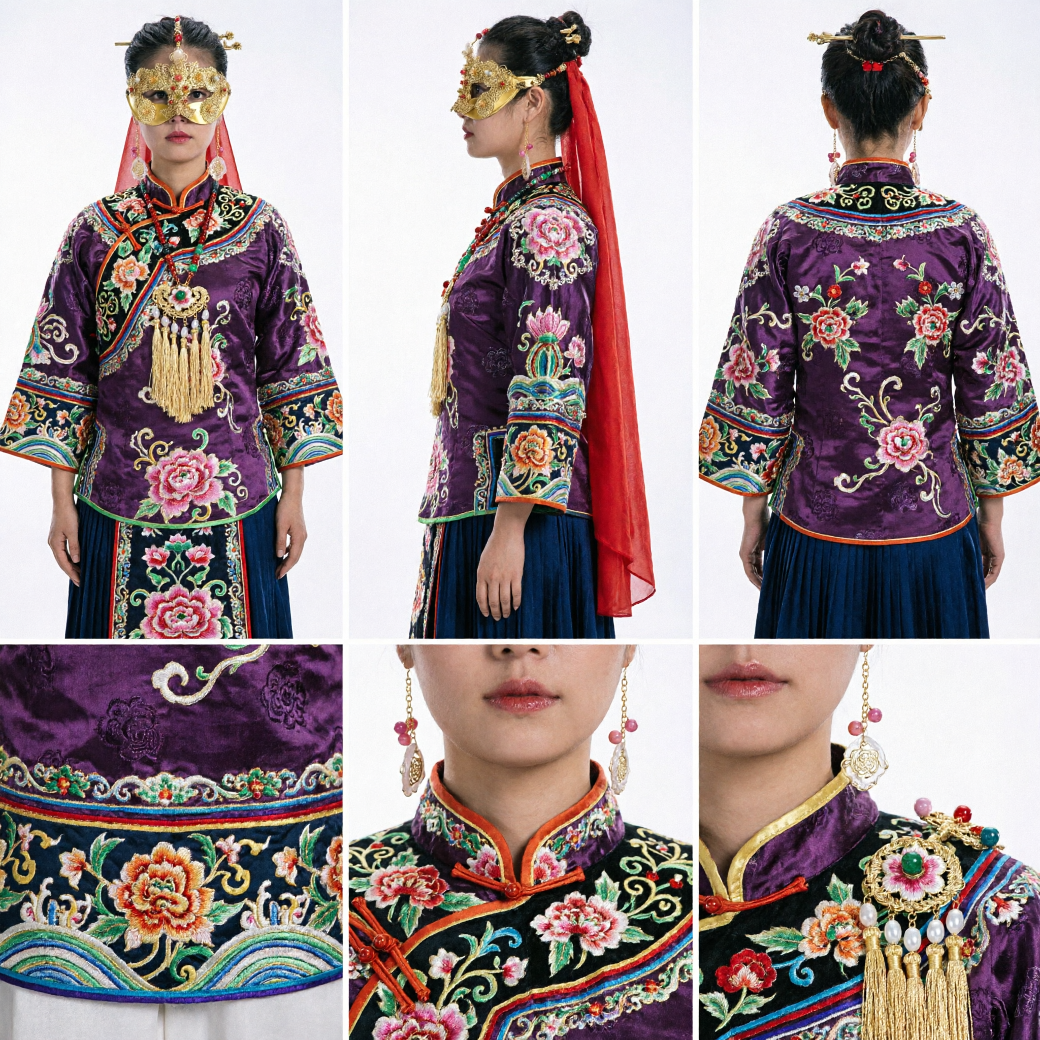 Exquisite Gold Metal Filigree Masquerade Mask with Colorful Gems Traditional Chinese Style for Women Costume Party - Asian Costume