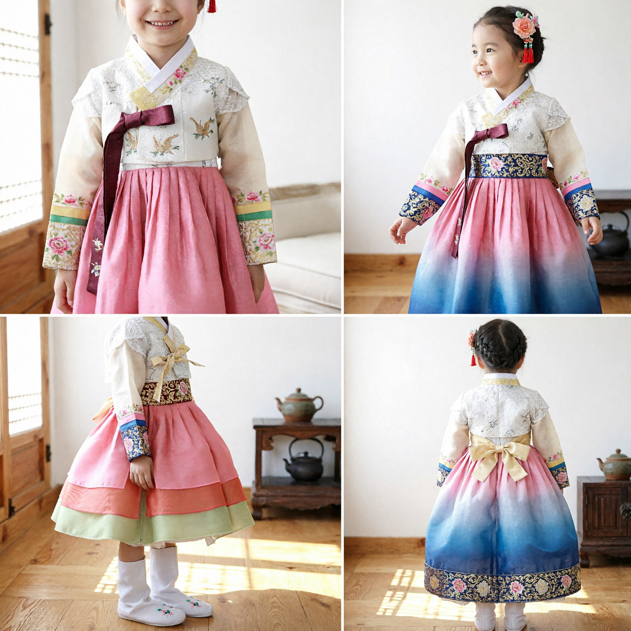 Girls Traditional Korean Hanbok Dress Pink and White Formal Costume for Kids Birthday Ceremony - Asian Costume