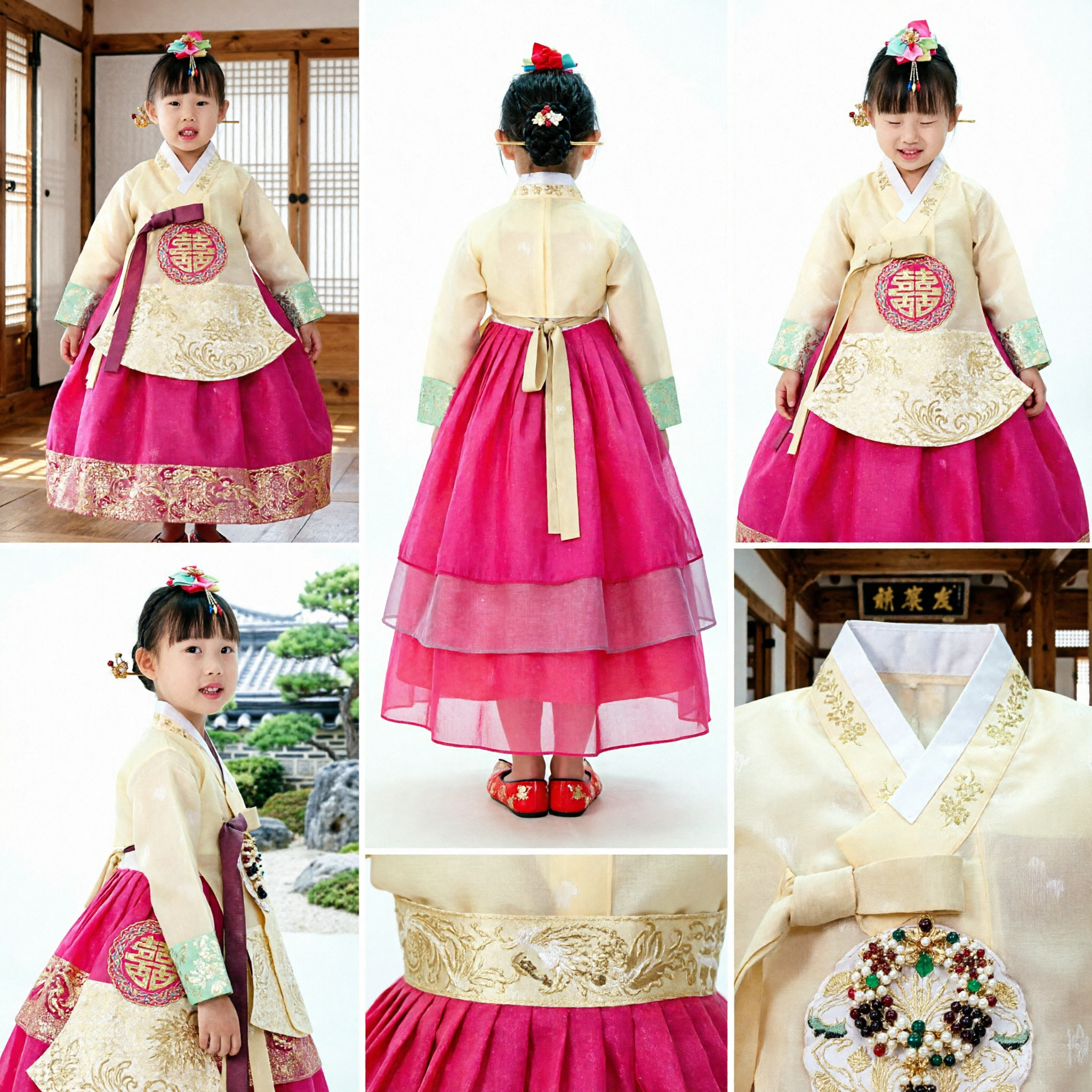 Girls Korean Traditional Hanbok Dress Yellow Top Pink Skirt Kids Costume for Birthday Party - Asian Costume