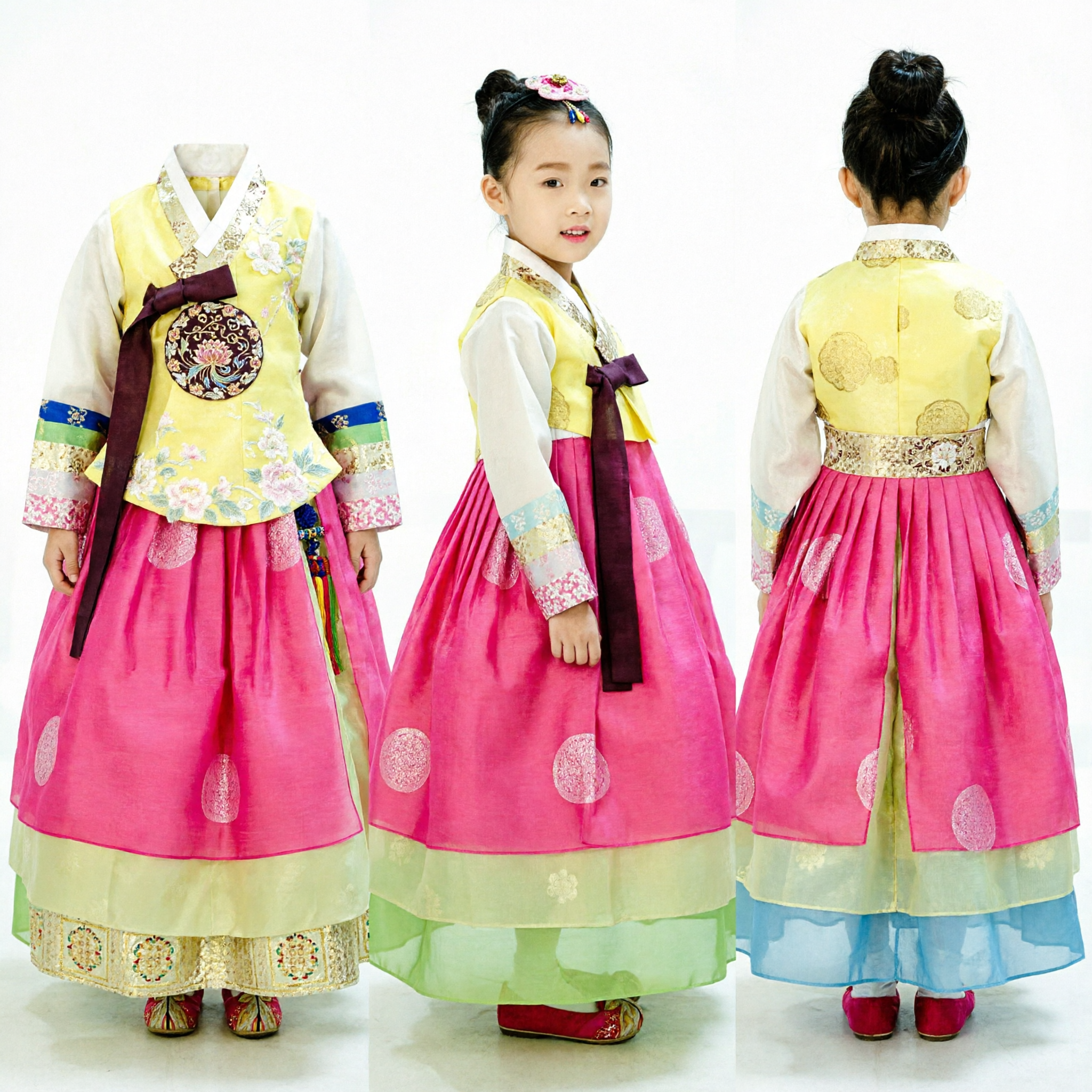 Traditional Korean Hanbok Dress for Girls Pink and Yellow Top Formal Costume for Holidays and Events - Asian Costume