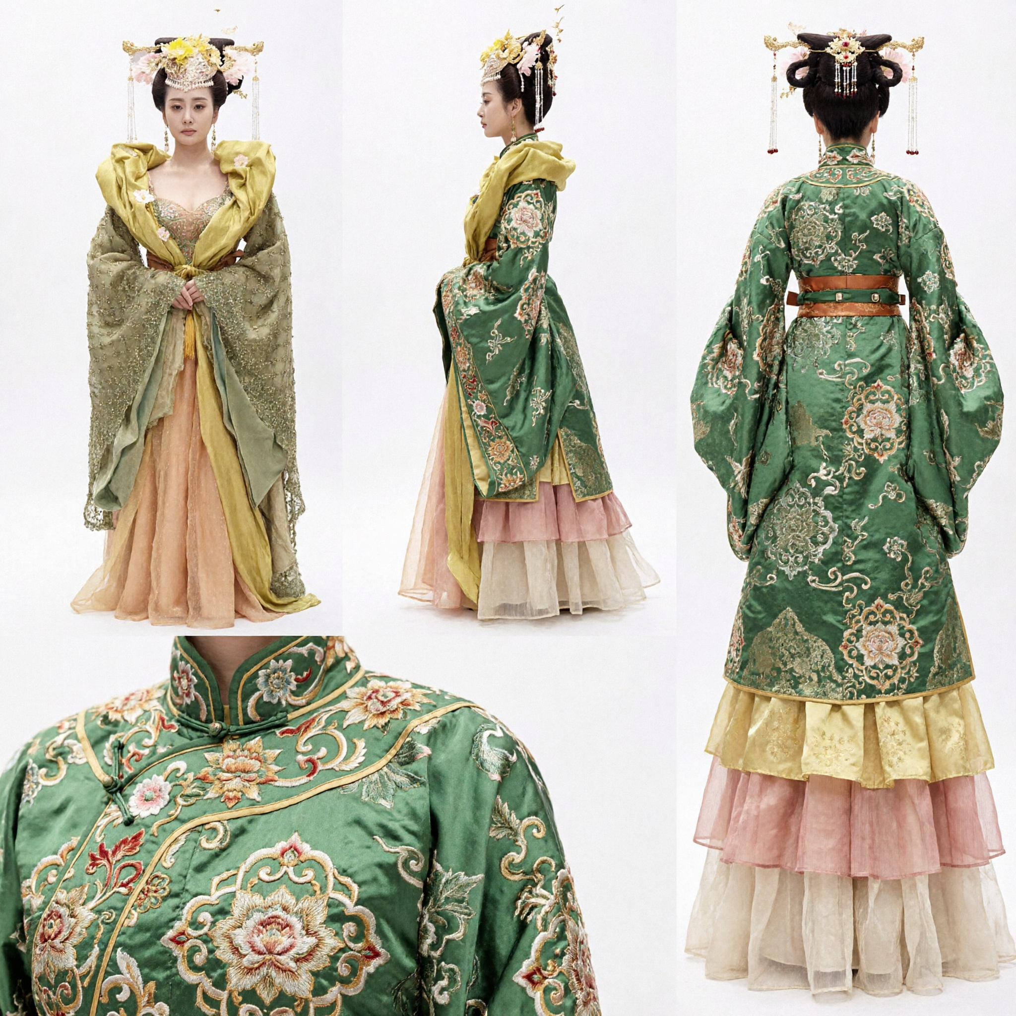 Traditional Chinese Ancient Empress Costume Green Gold Hanfu Dress Historical Drama Cosplay Outfit for Women - Asian Costume