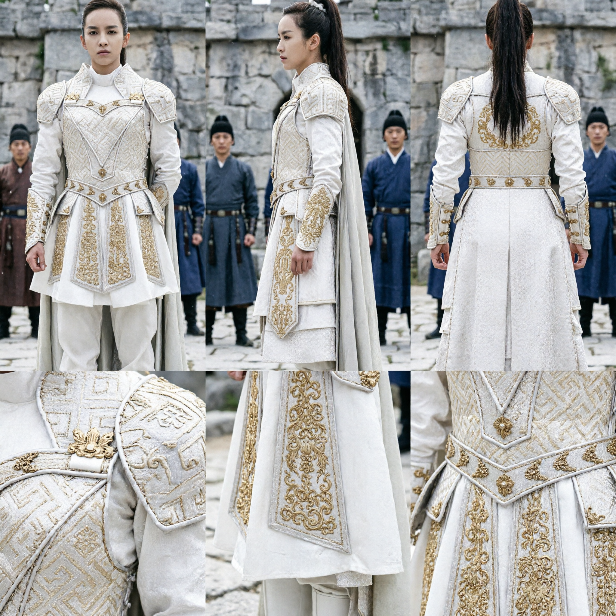 Ancient Chinese Female General White Armor Costume Traditional Warrior Hanfu Cosplay Outfit Set - Asian Costume