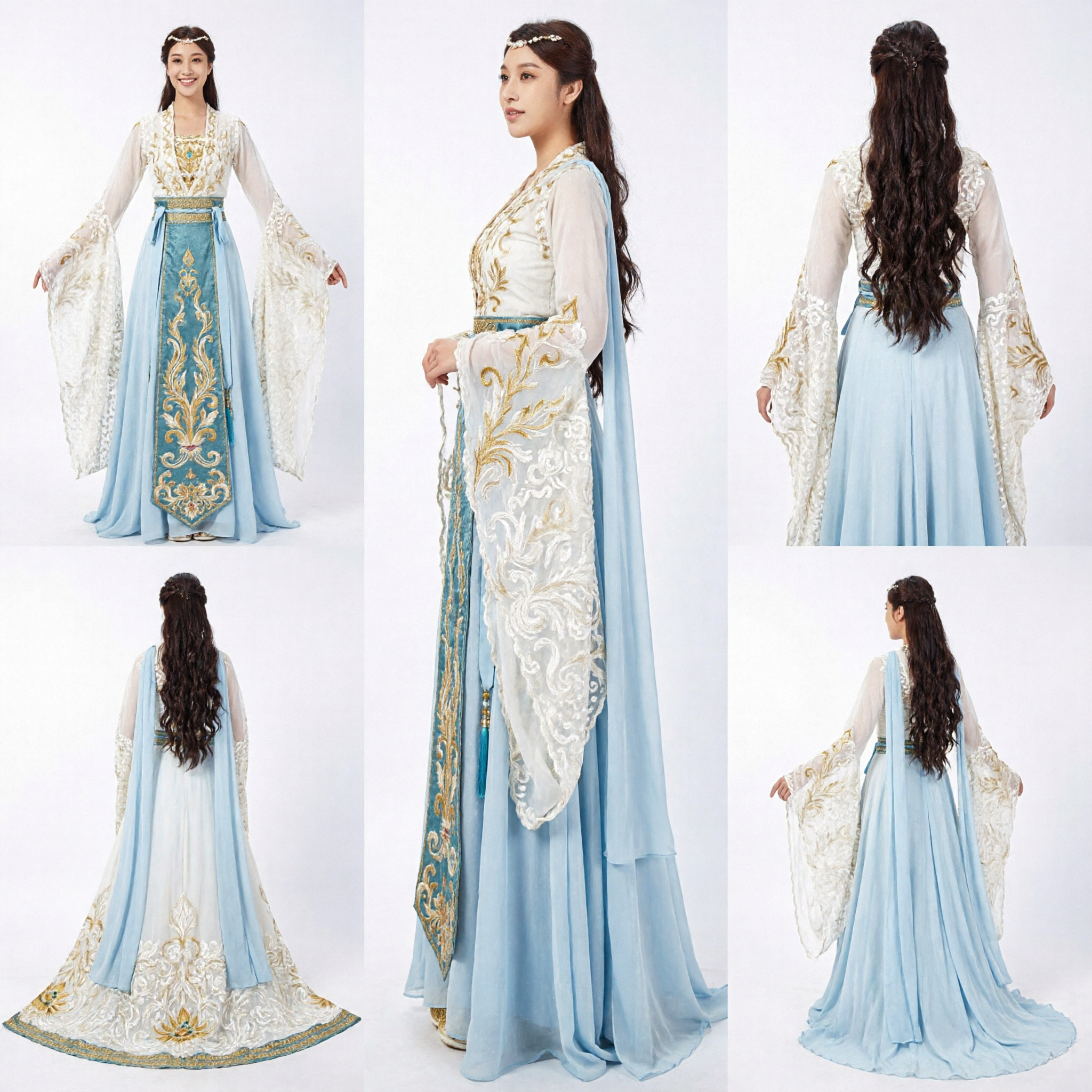 Elegant Ancient Chinese Xianxia Costume Blue and White Fairy Hanfu Dress for Women Cosplay Performance - Asian Costume