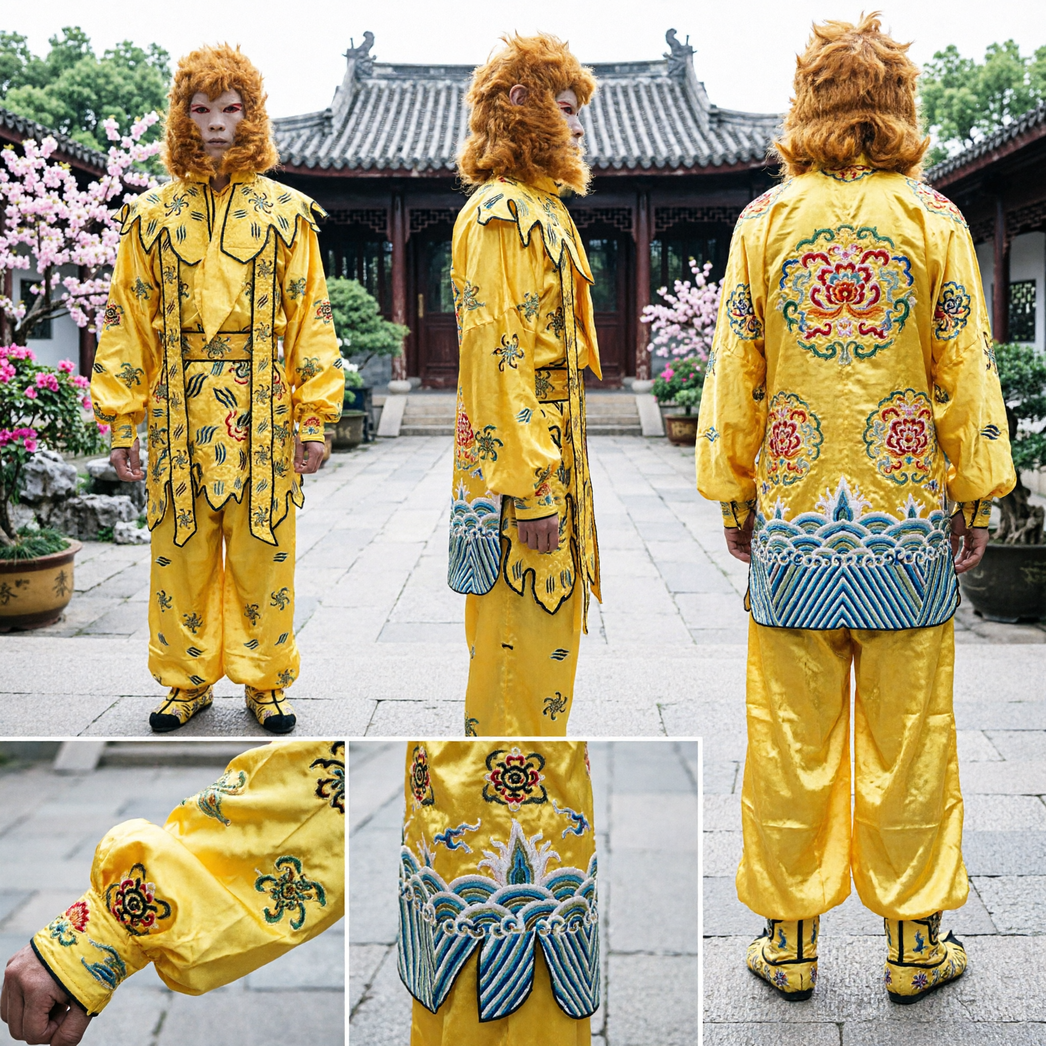 Traditional Chinese Monkey King Costume Yellow Sun Wukong Kung Fu Outfit with Mask for Stage Performance Cosplay - Asian Costume