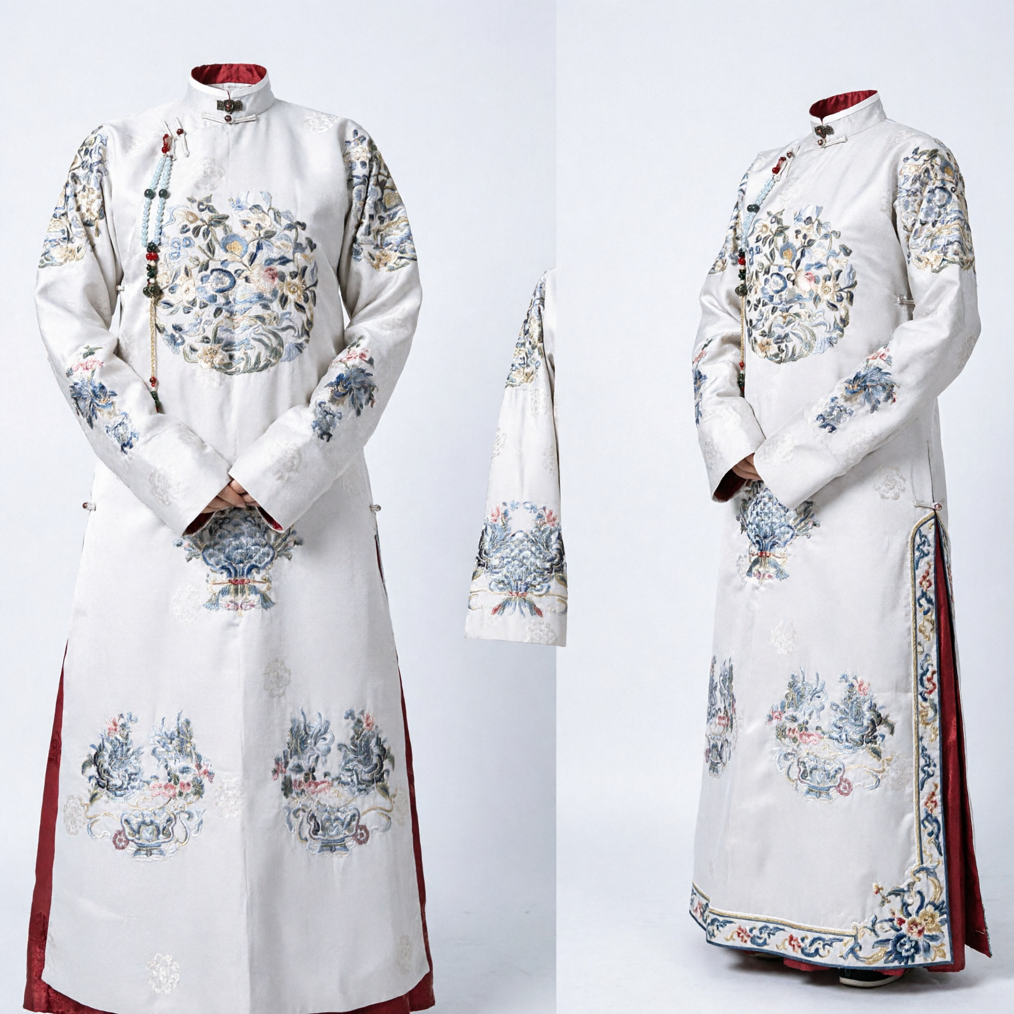 Traditional Chinese Qing Dynasty Costume White Embroidered Manchu Noble Lady Robe for Historical Cosplay - Asian Costume