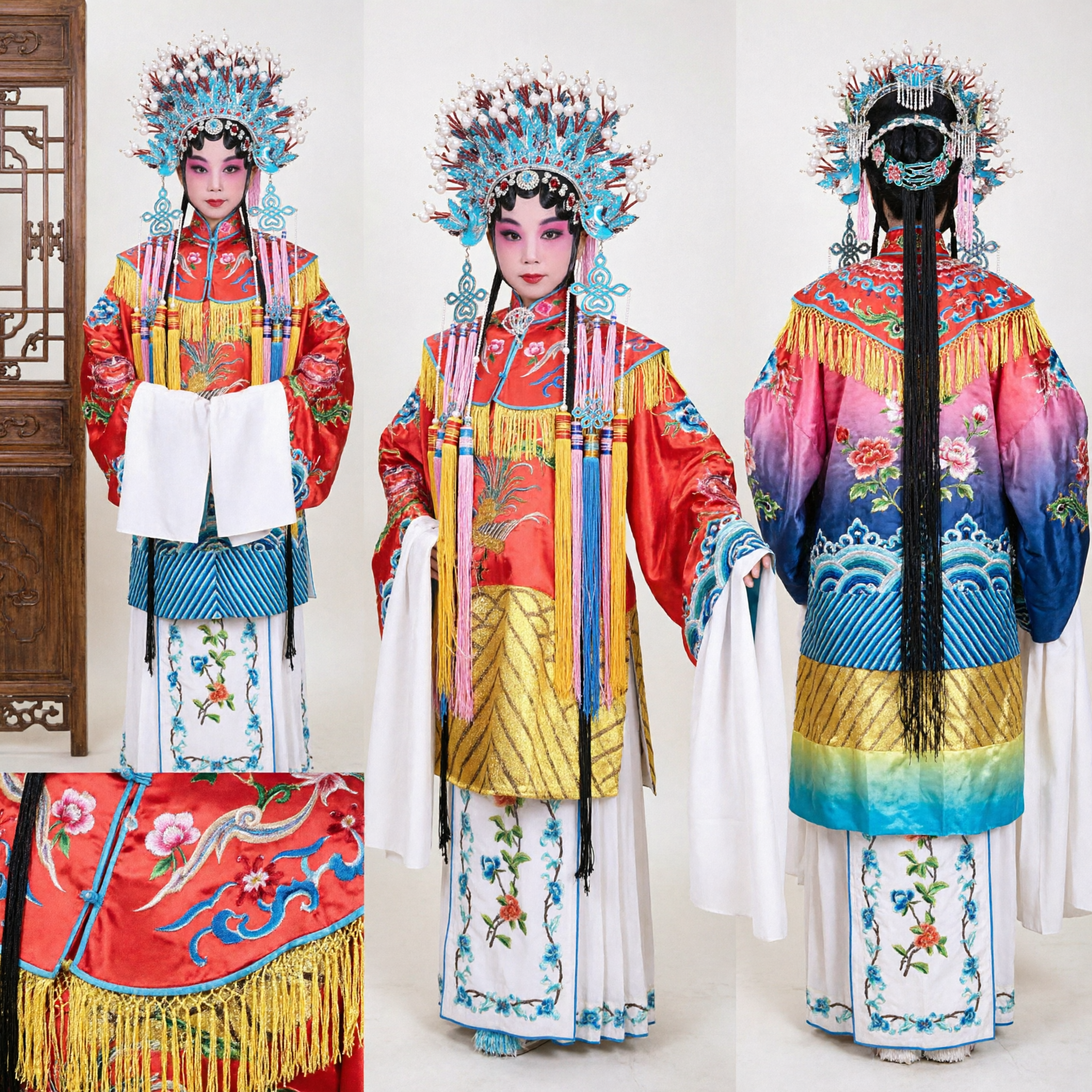 Traditional Chinese Peking Opera Costume for Kids Embroidered Phoenix Robe with Headdress Stage Performance Dress - Asian Costume