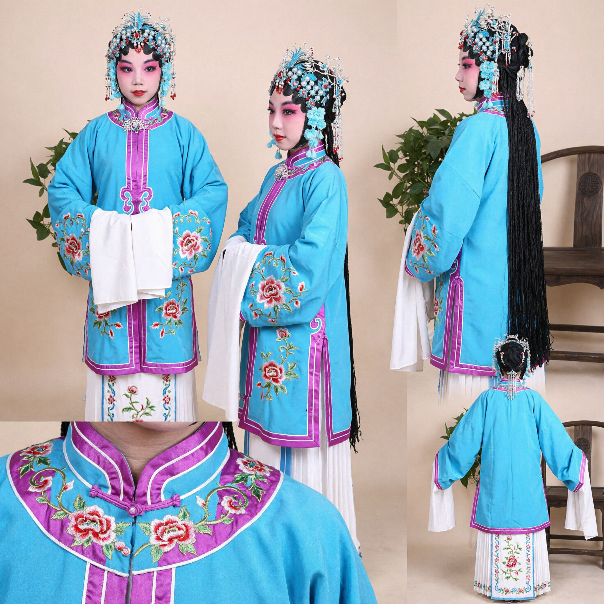 Traditional Chinese Peking Opera Costume Blue Robe with Water Sleeves for Kids Girls Stage Performance Cosplay - Asian Costume