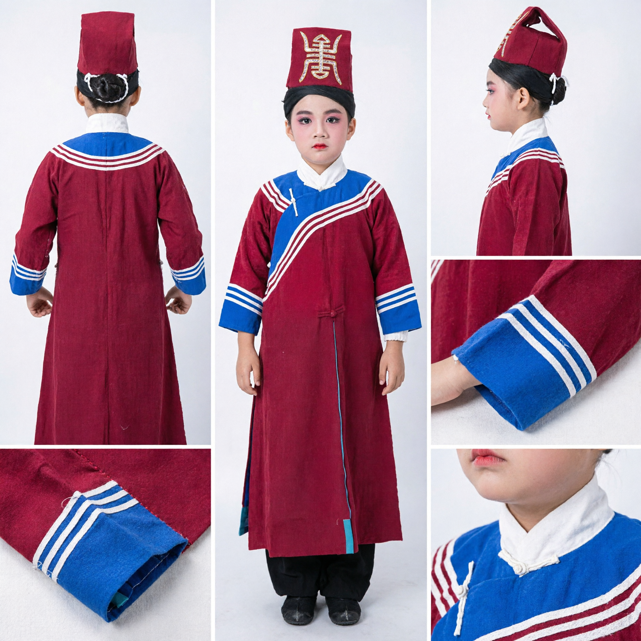Boys Chinese Traditional Mongolian Ethnic Minority Costume Red Robe Hat for Stage Dance Performance - Asian Costume