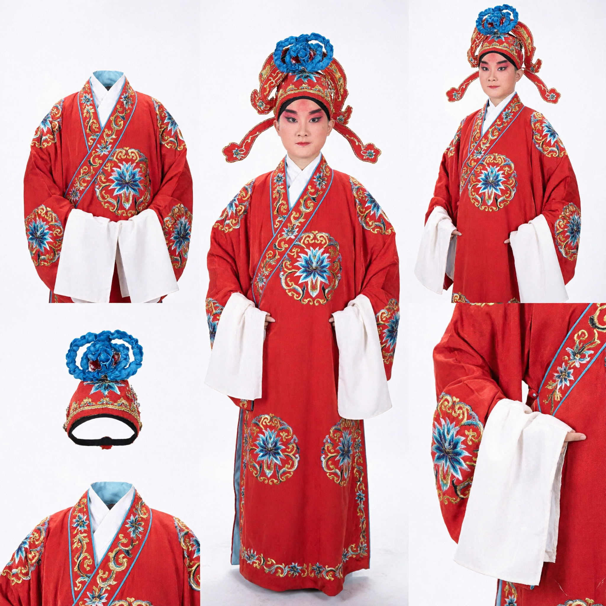 Traditional Chinese Peking Opera Costume Red Embroidered Robe Set for Stage Performance and Cultural Shows - Asian Costume