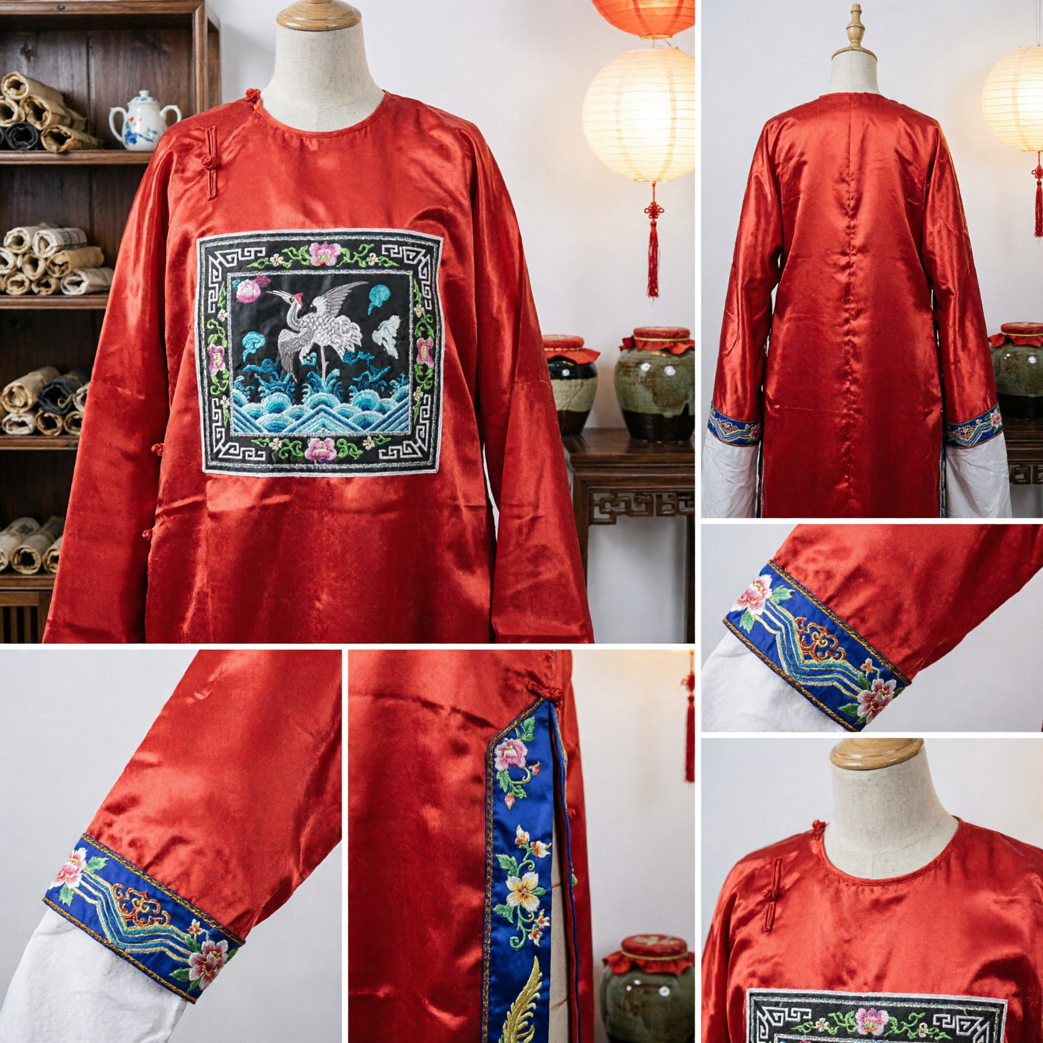 Traditional Chinese Red Peking Opera Robe with Crane Embroidery for Stage Performance and Cosplay - Asian Costume
