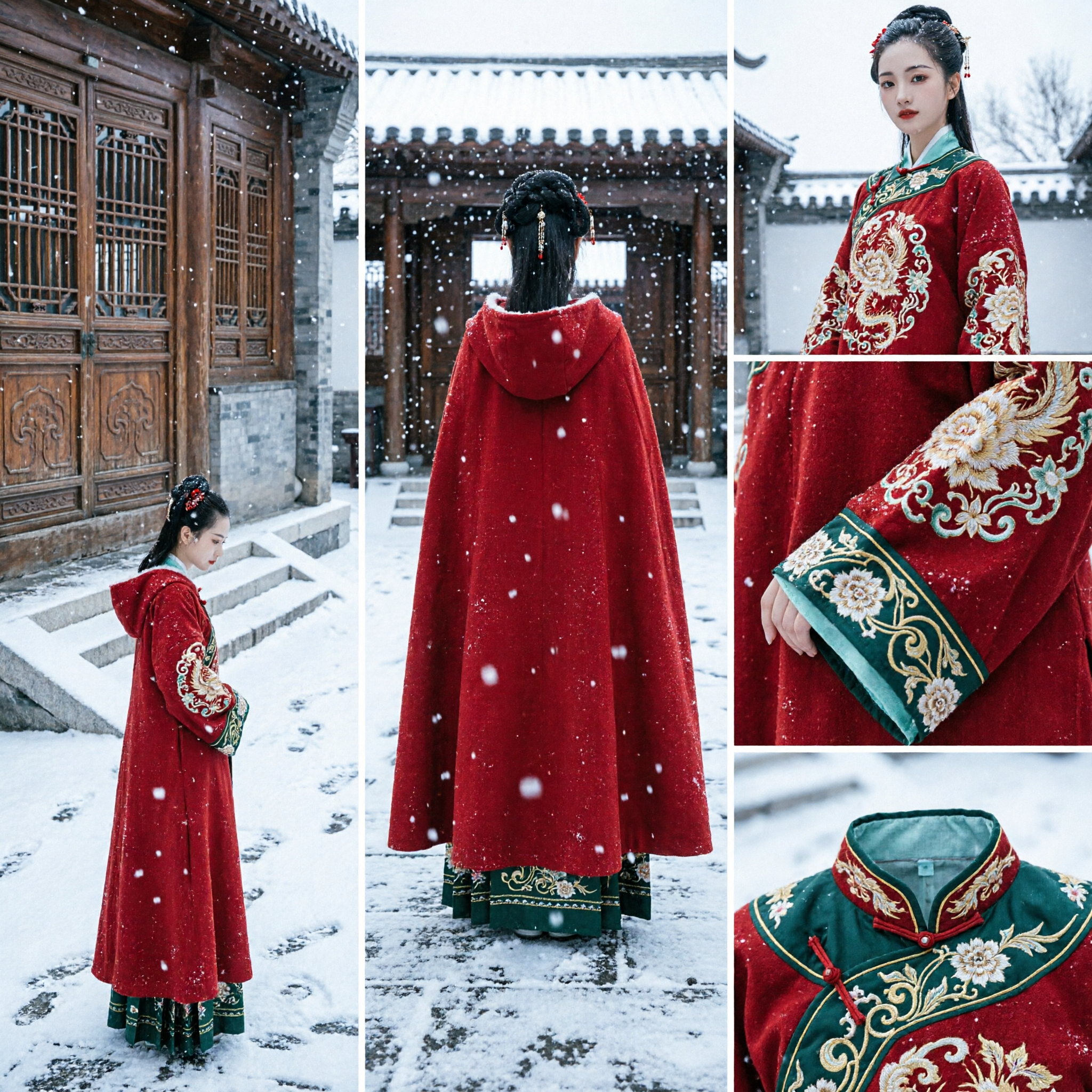 Women's Traditional Chinese Red Hooded Cloak Cape Ancient Hanfu Winter Costume for Cosplay and Photography - Asian Costume