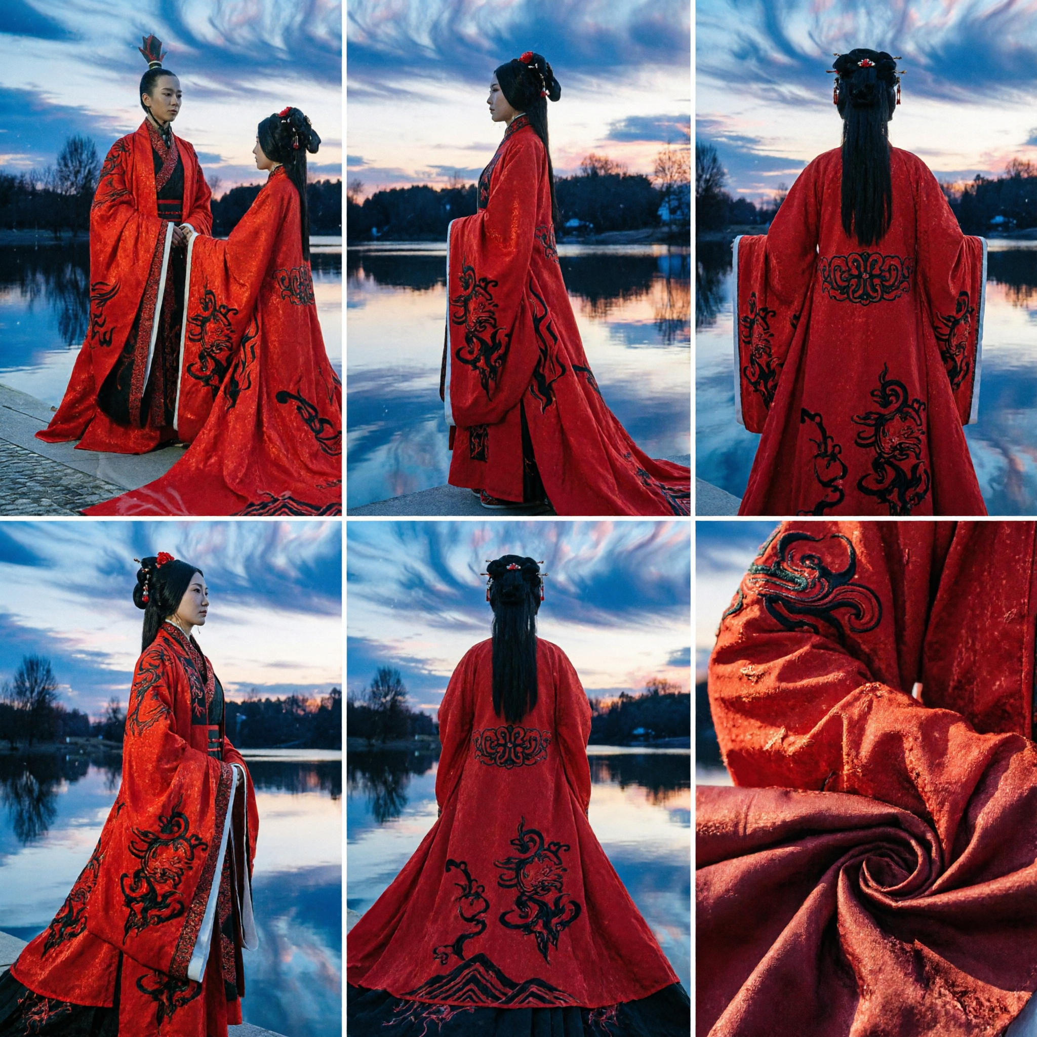 Ancient Chinese Hanfu Wedding Costume Red Emperor Empress Robes Traditional Han Dynasty Couple Set - Asian Costume