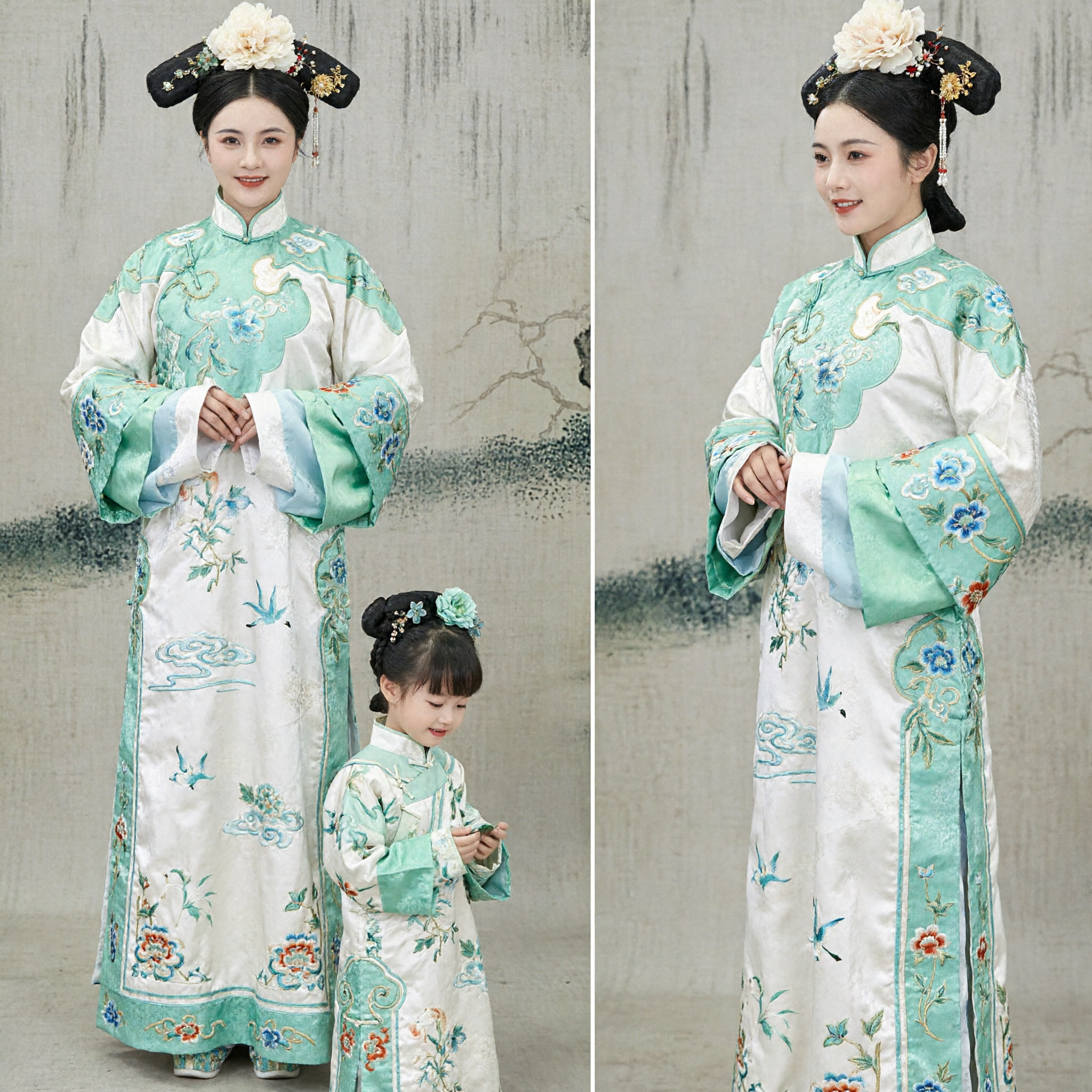 Qing Dynasty Empress Costume Traditional Chinese Ancient Palace Lady Dress for Women and Kids Mother Daughter Matching Set - Asian Costume