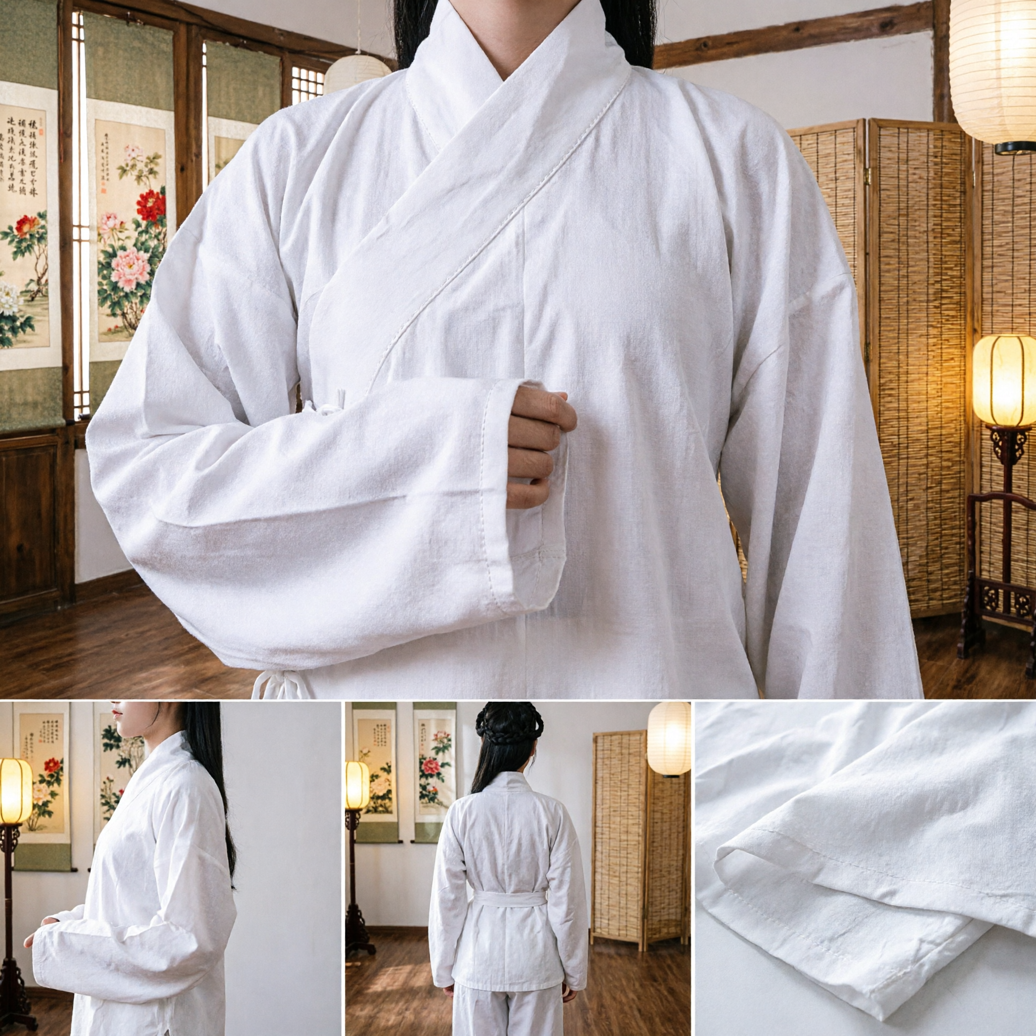 Traditional Chinese White Hanfu Costume Women's Cotton Linen Kung Fu Tai Chi Martial Arts Uniform Set - Asian Costume