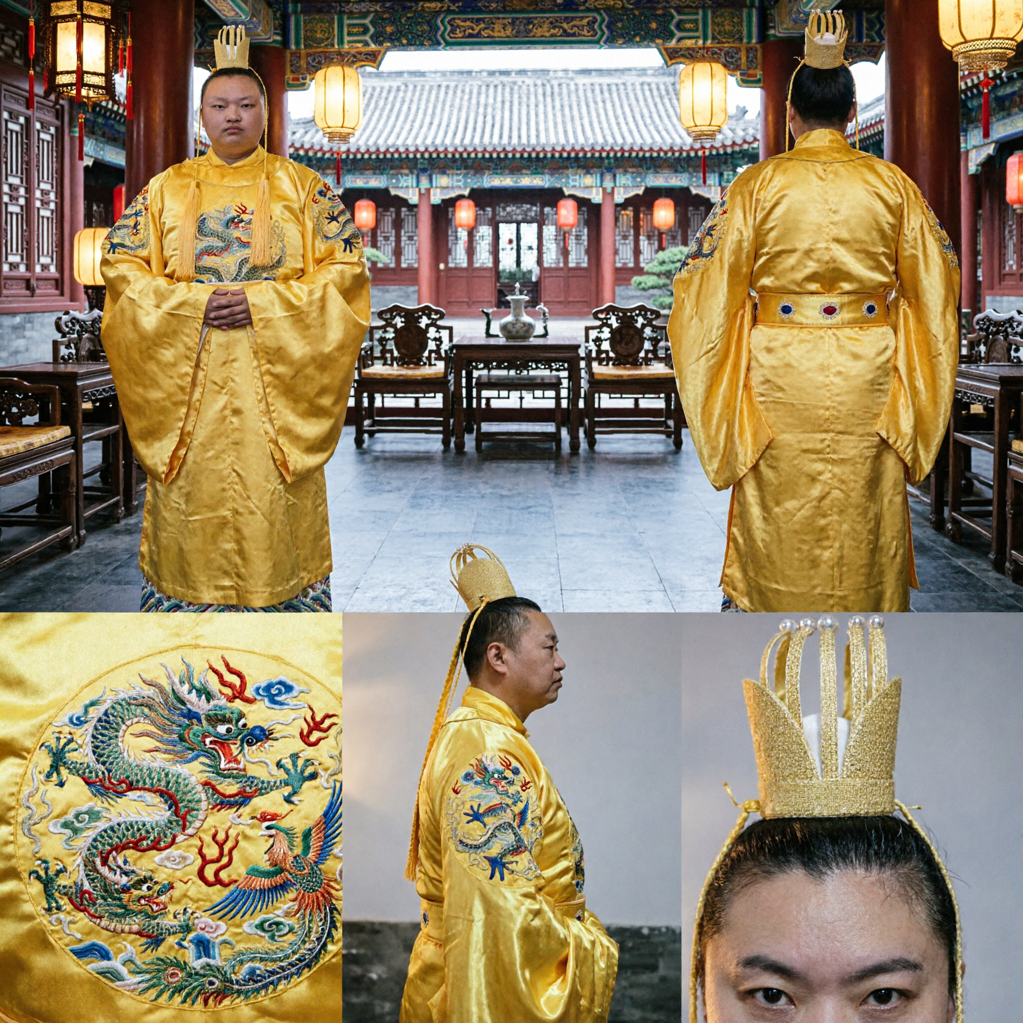 Ancient Chinese Emperor Yellow Dragon Robe Traditional King Costume for Adult Cosplay Stage Performance - Asian Costume