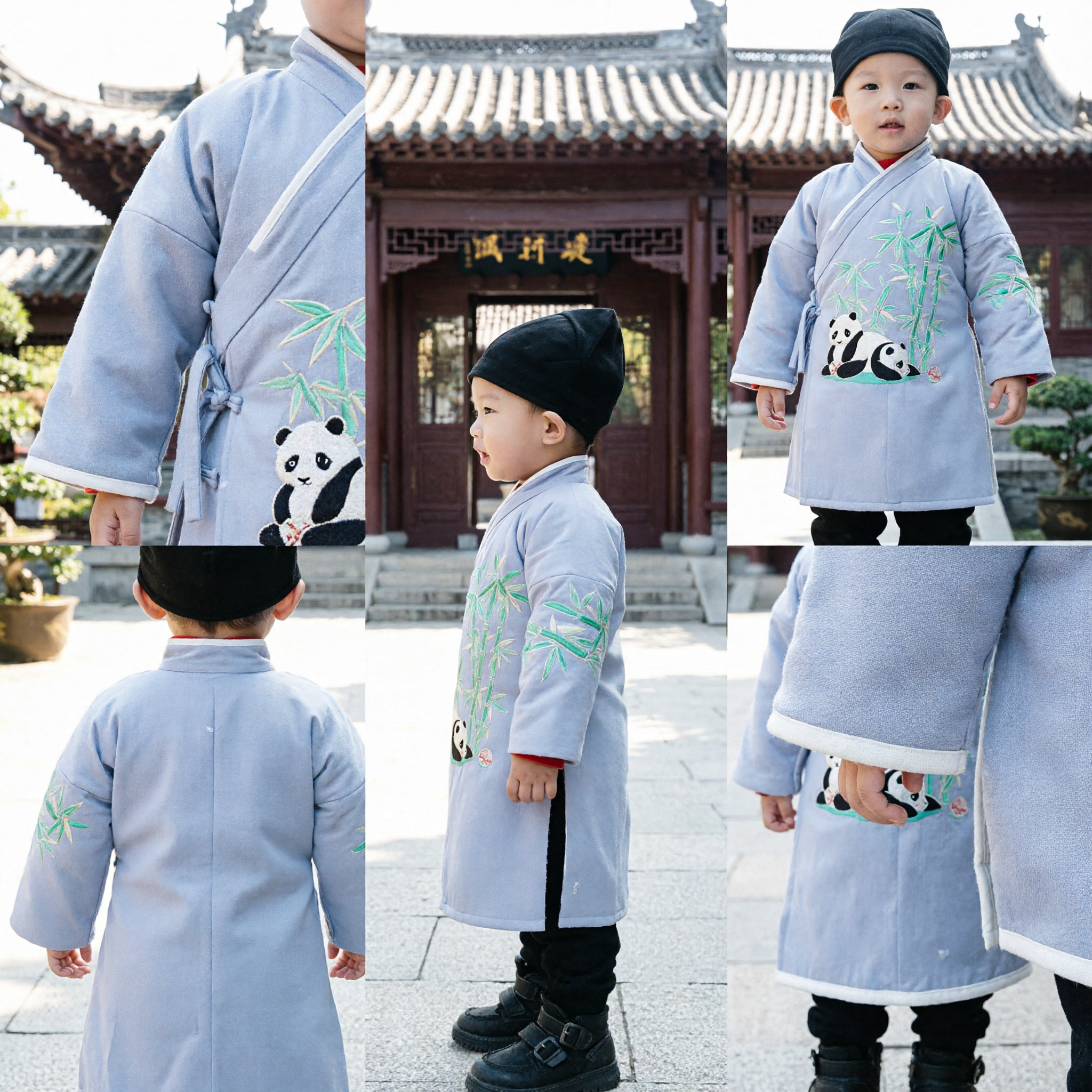 Traditional Chinese Hanfu Robe for Boys Toddler Kids Panda Bamboo Embroidery Festival Costume - Asian Costume