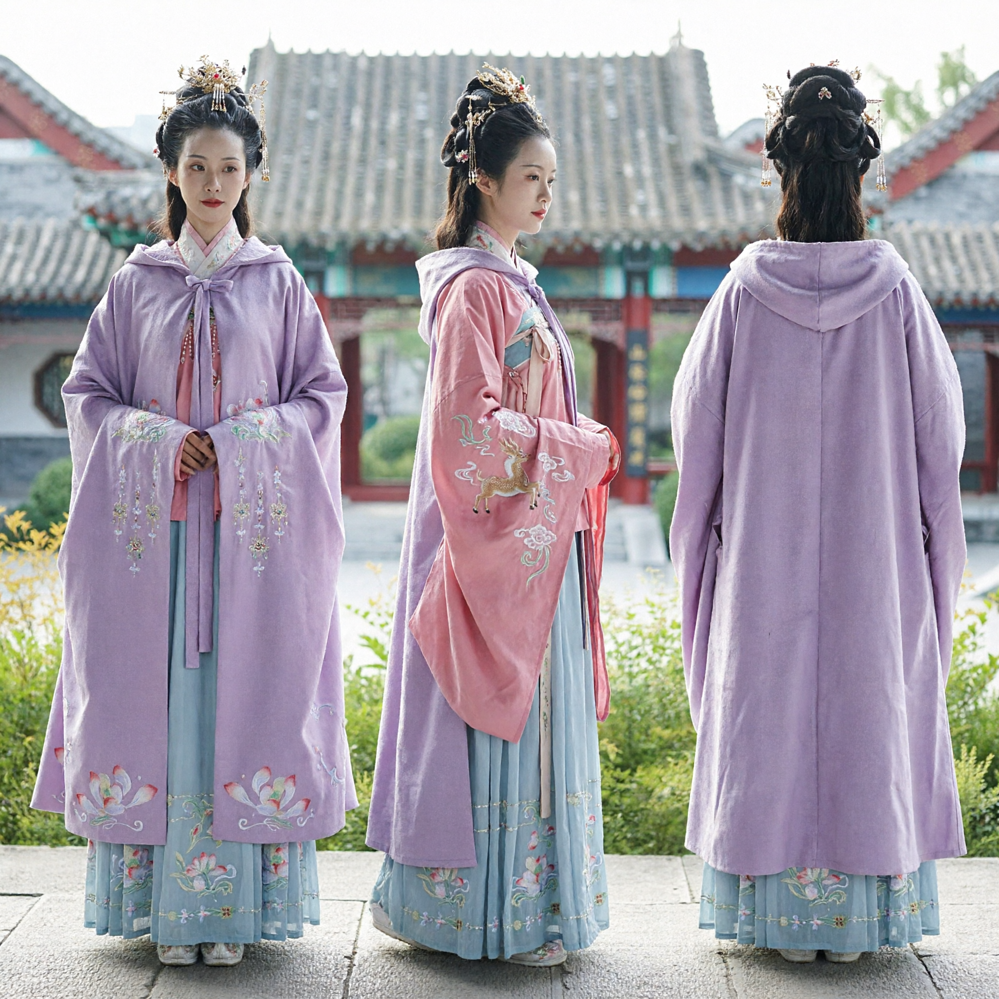 Women's Traditional Chinese Hanfu Purple Embroidered Cloak Cape Set Ming Dynasty Ancient Costume for Photography - Asian Costume