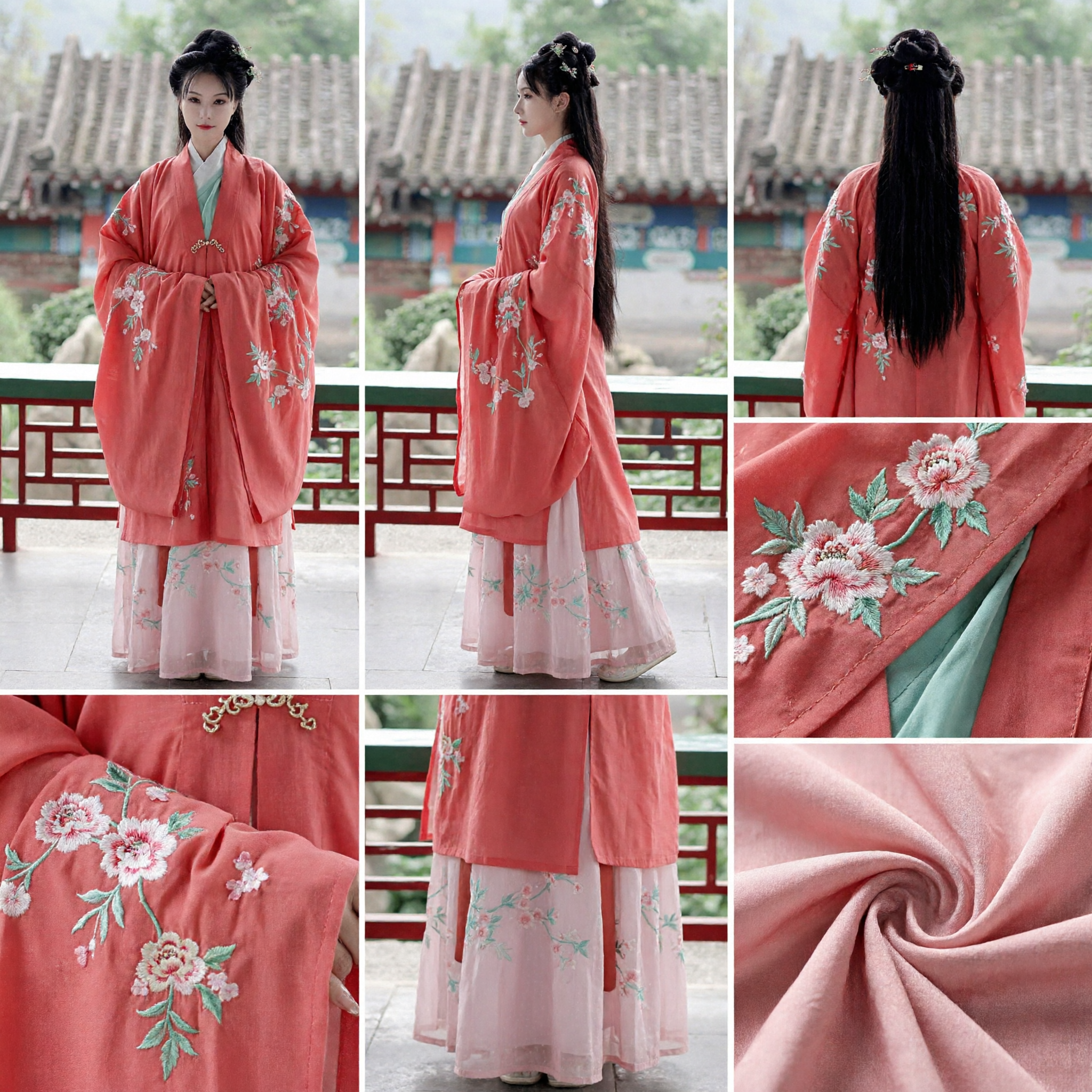 Elegant Traditional Chinese Hanfu Clothing Women Coral Embroidered Ancient Palace Princess Costume for Cosplay and Photography - Asian Costume