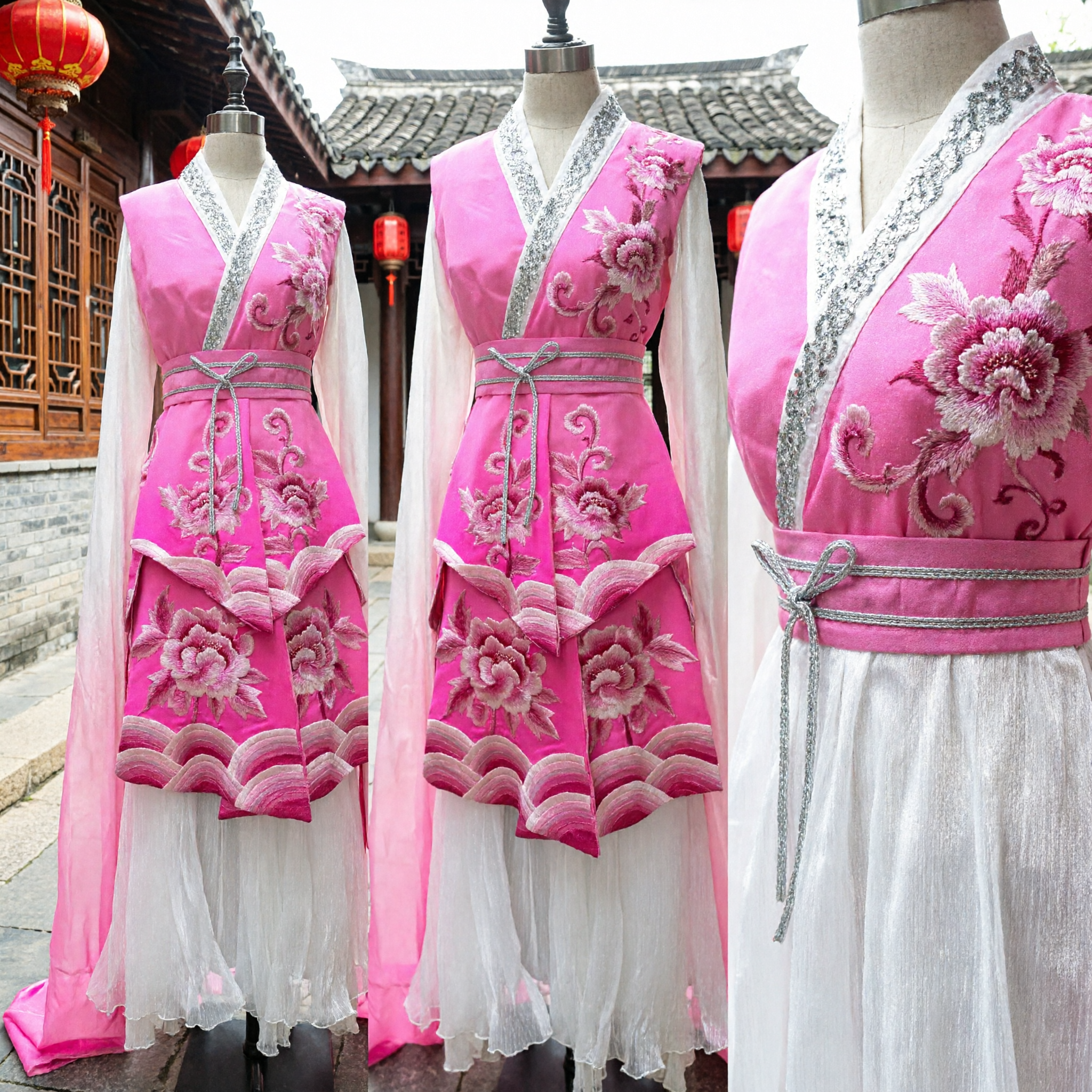 Pink Chinese Traditional Hanfu Dress Ancient Fairy Costume Embroidered Water Sleeve Dance Performance Outfit for Women - Asian Costume