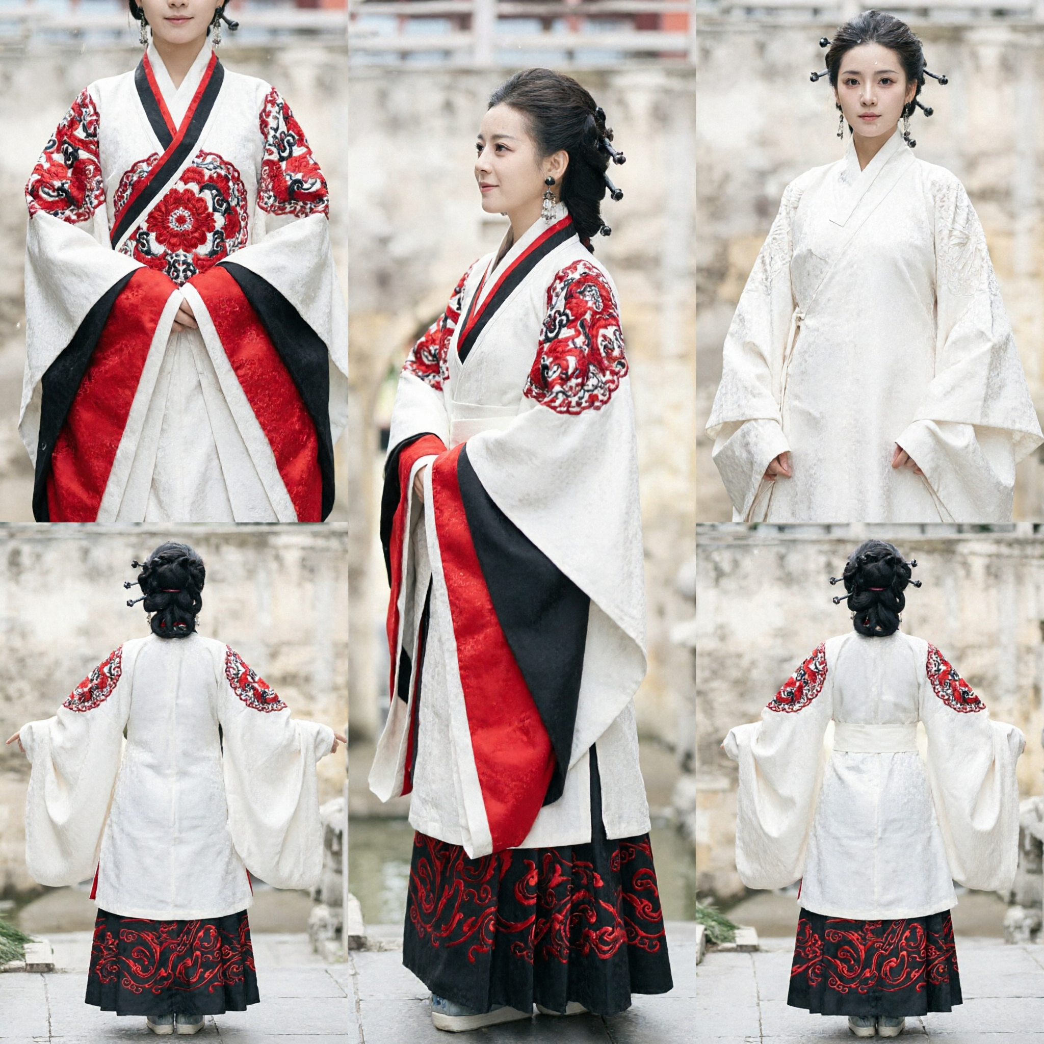 Traditional Chinese Hanfu Ancient Princess Costume White Red Black Embroidery Robe for Women Historical Cosplay - Asian Costume