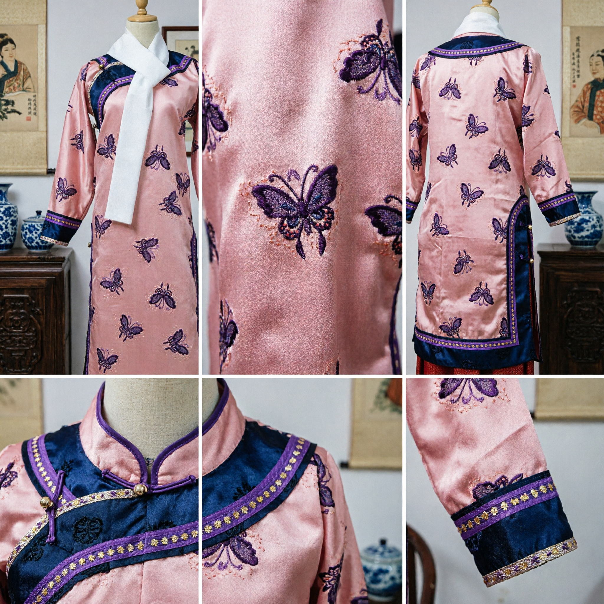 Traditional Chinese Pink Butterfly Print Hanfu Dress Ancient Palace Lady Costume for Women - Asian Costume