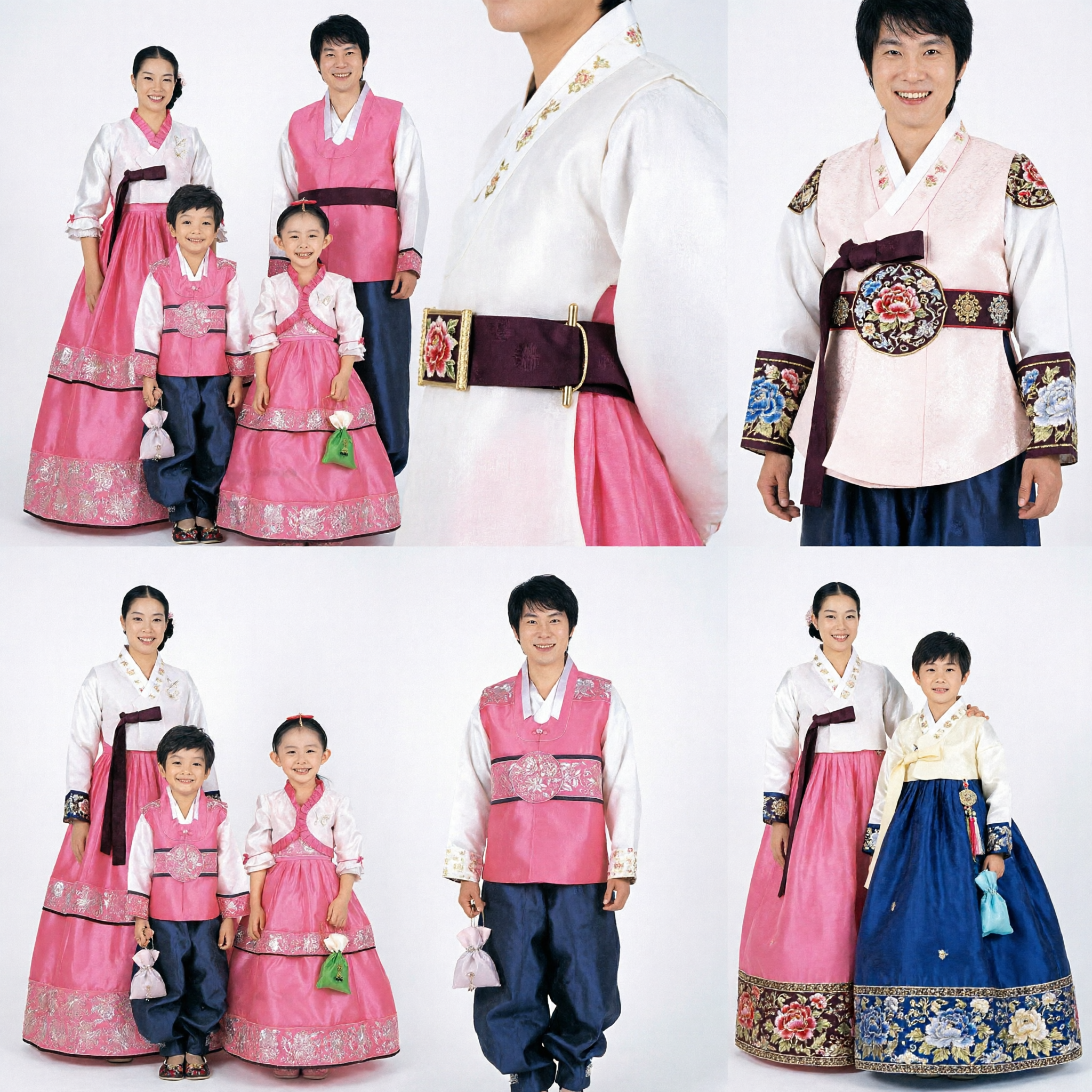Pink Traditional Korean Hanbok Family Set Matching Outfits for Parents and Kids Holiday Wedding - Asian Costume