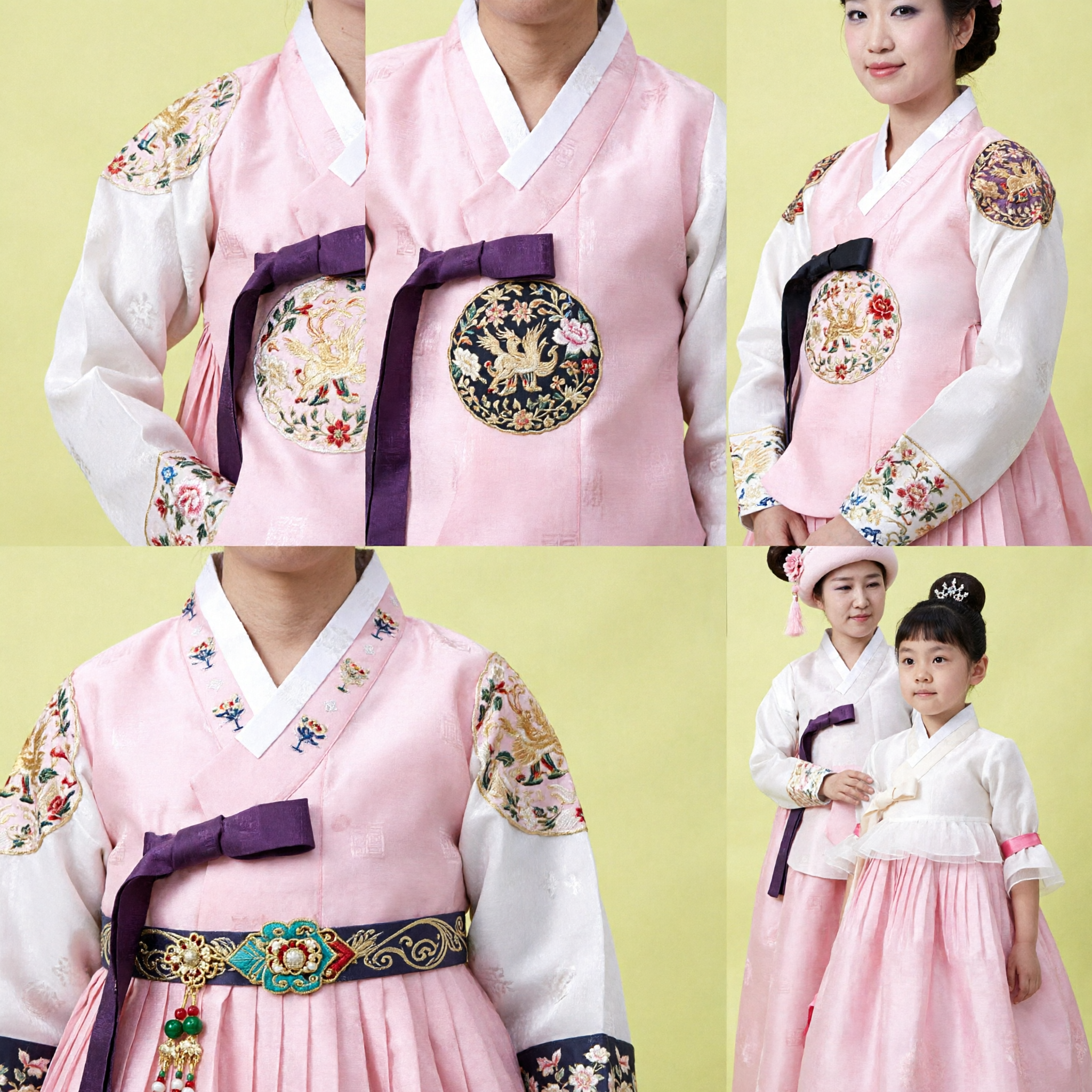 Elegant Pink Korean Hanbok Family Set Traditional Wedding Dol Party Costumes for Adults and Kids - Asian Costume