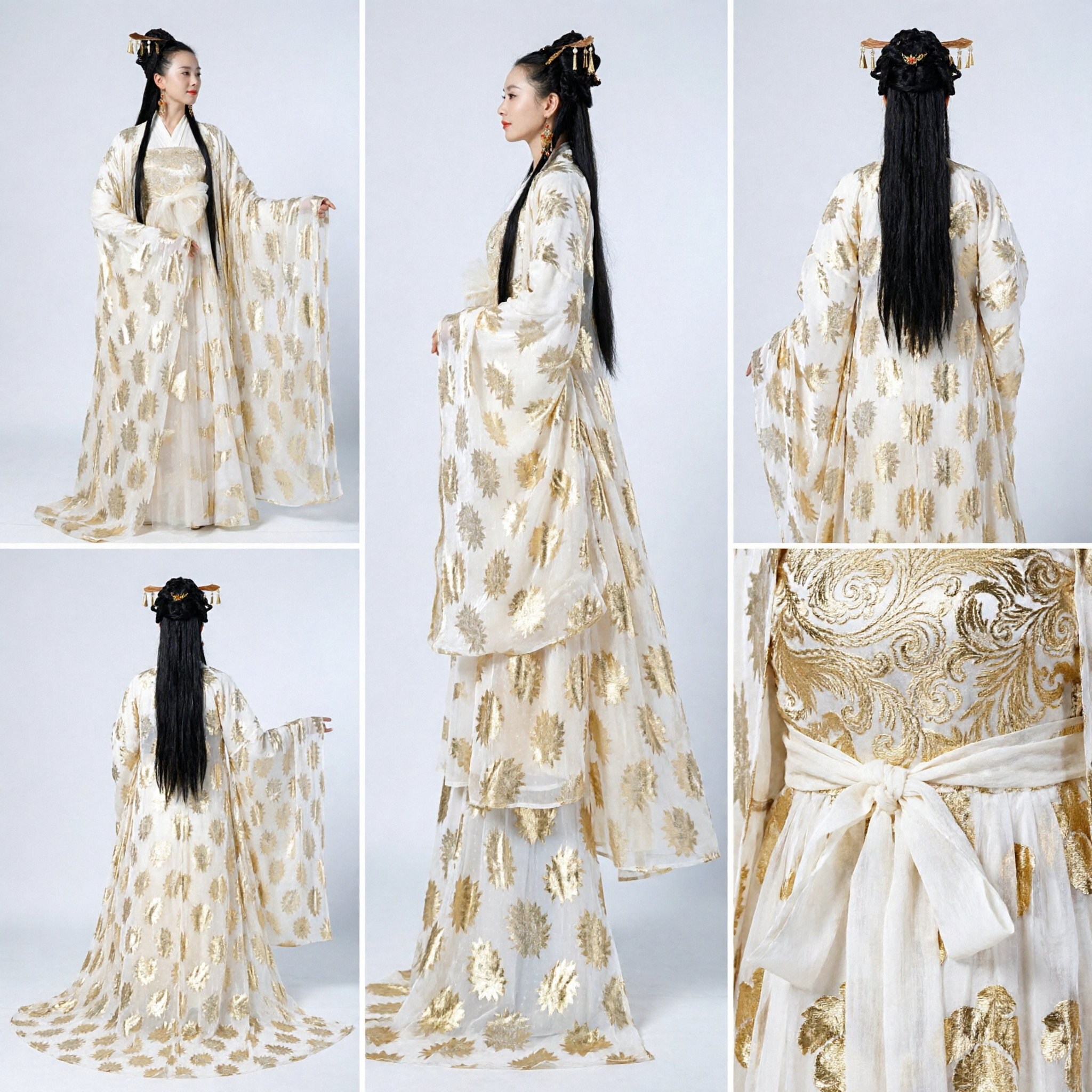 Elegant White Gold Floral Chinese Hanfu Traditional Tang Dynasty Ancient Fairy Ruqun Dress for Women Cosplay - Asian Costume