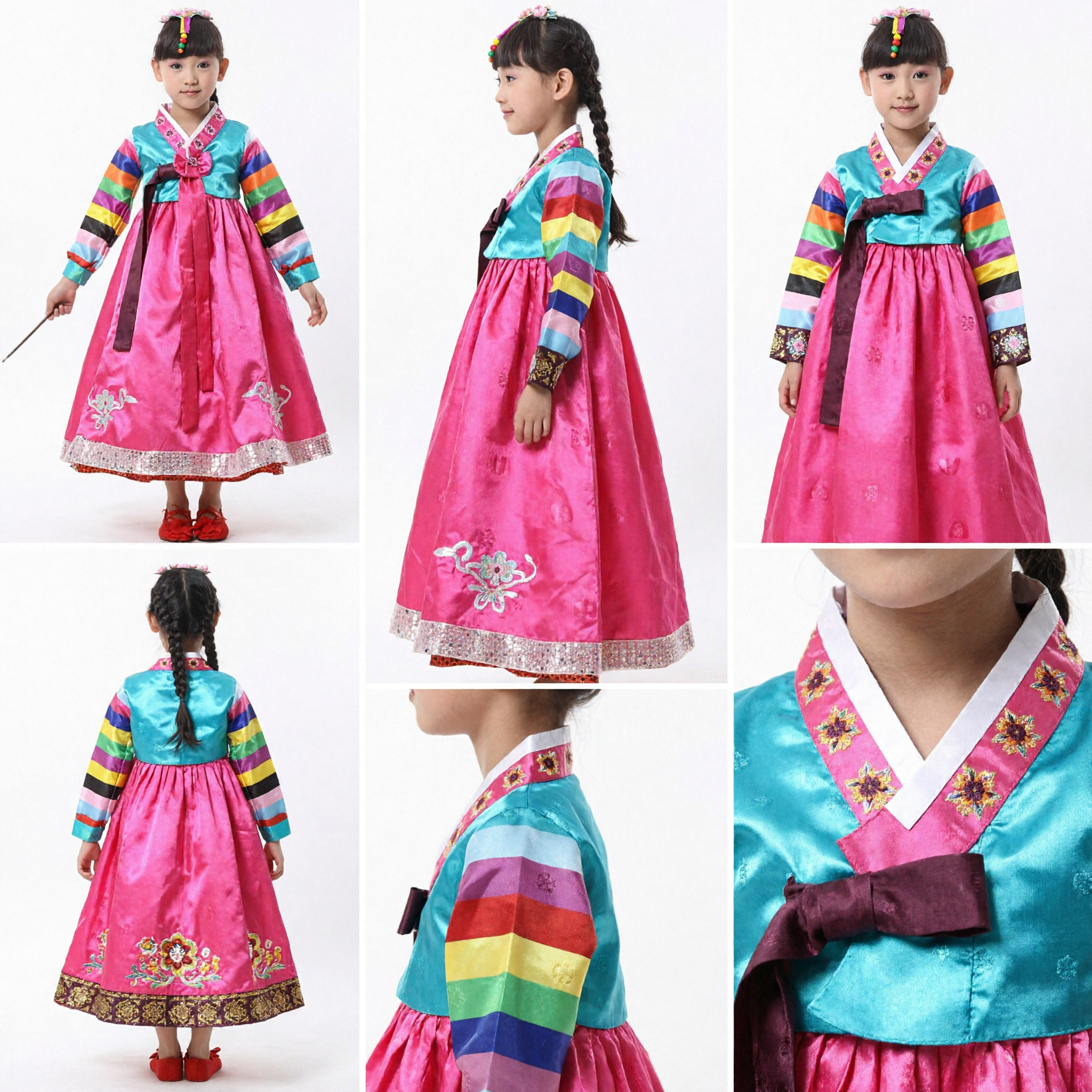 Girls Korean Traditional Hanbok Costume Rainbow Sleeve Folk Dress for Dance Performance and Festivals - Asian Costume