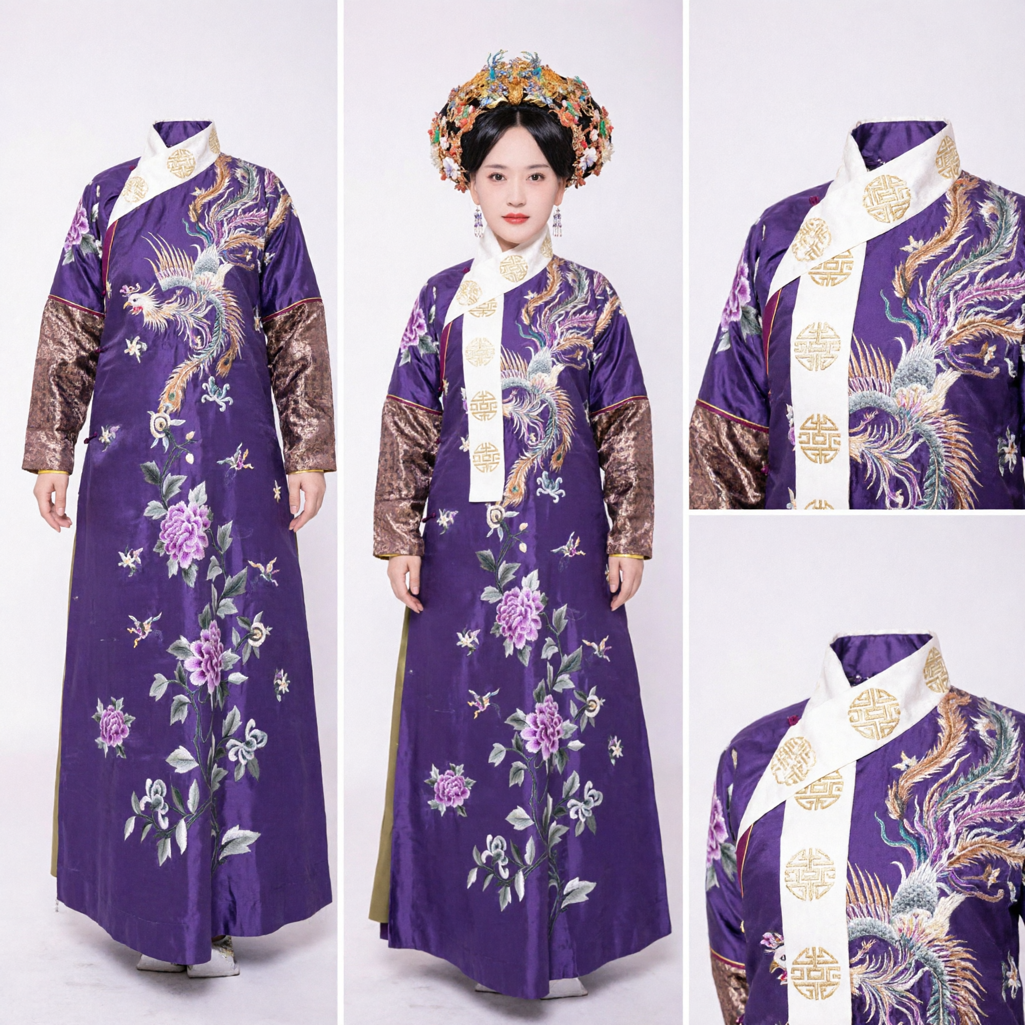 Traditional Chinese Qing Dynasty Purple Embroidered Robe Ancient Palace Empress Costume for Women Performance - Asian Costume