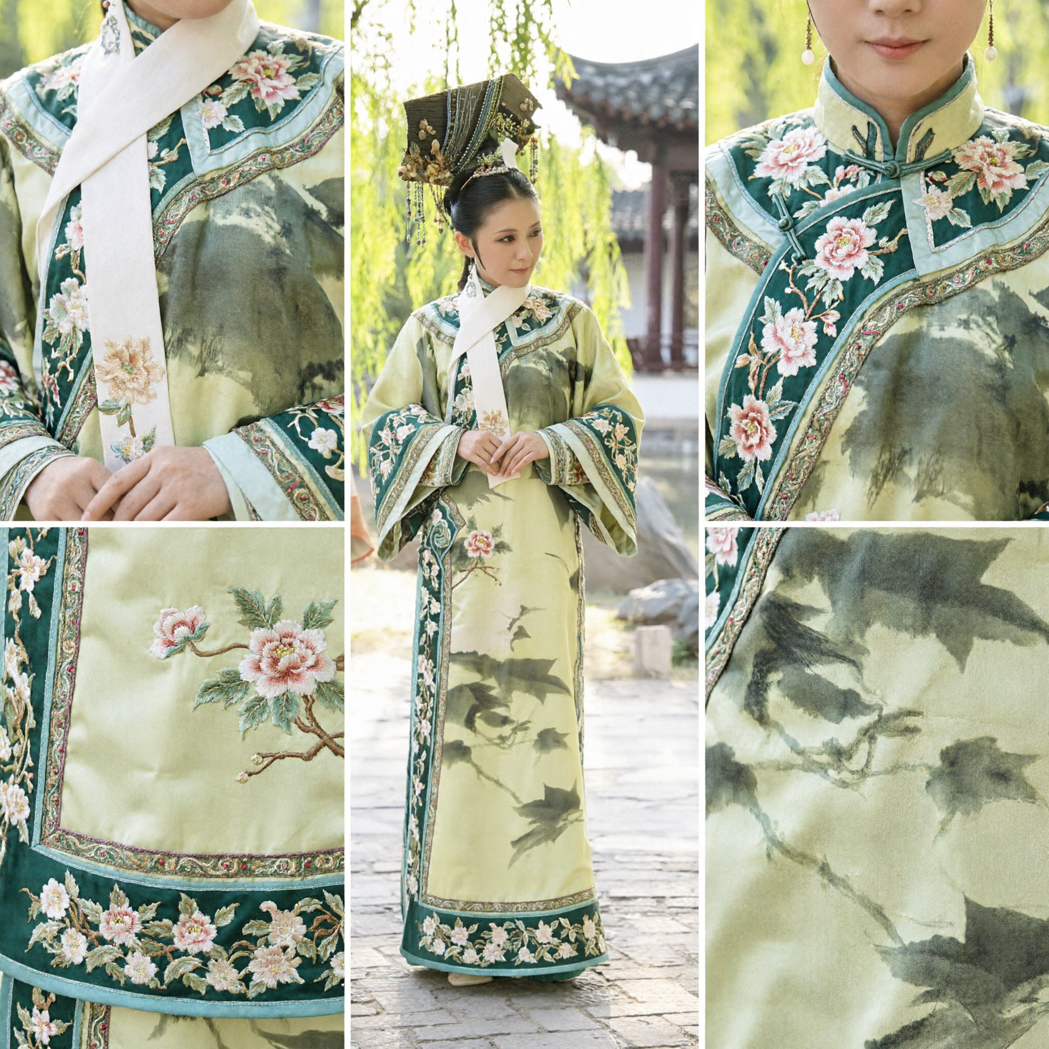 Traditional Chinese Qing Dynasty Concubine Costume Ancient Palace Lady Embroidered Green Robe for Women Cosplay - Asian Costume