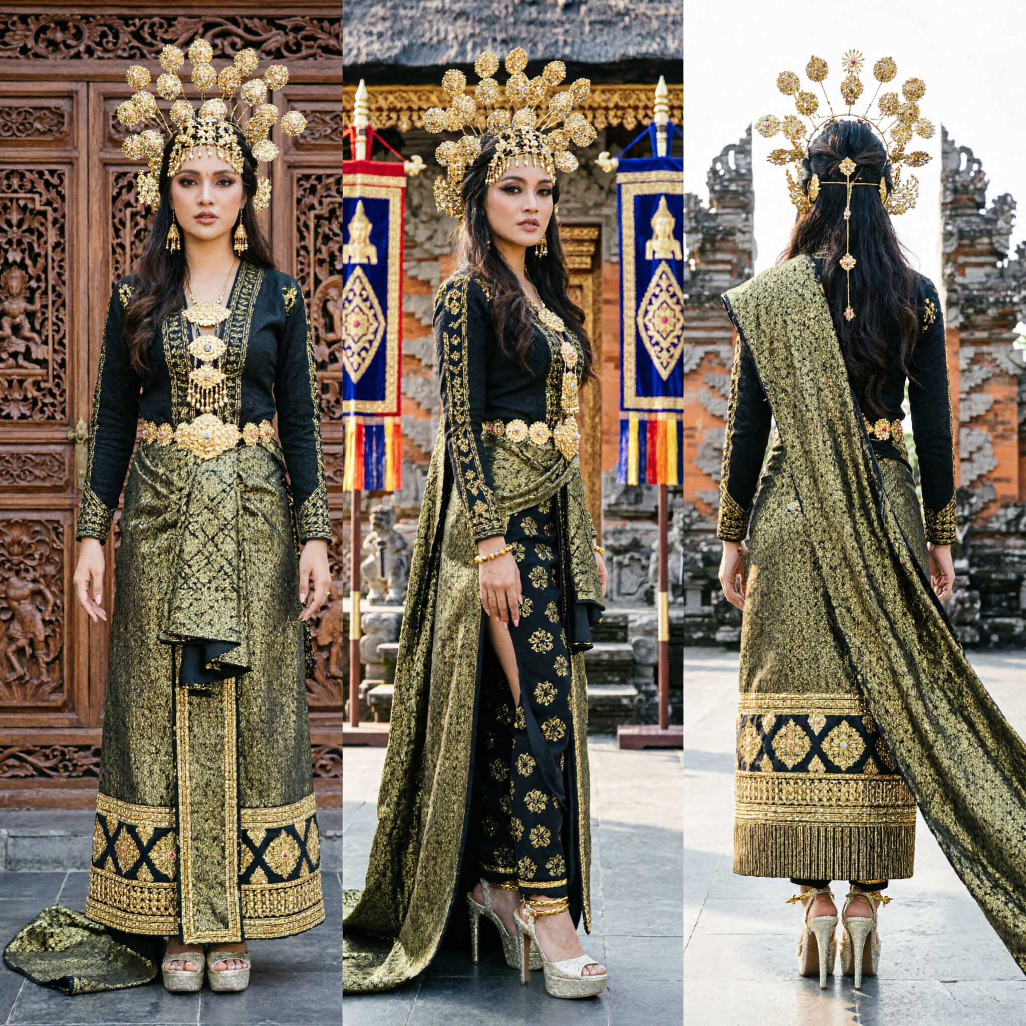 Luxury Black and Gold Baroque Victorian Ball Gown Historical Costume for Women Masquerade Prom - Asian Costume