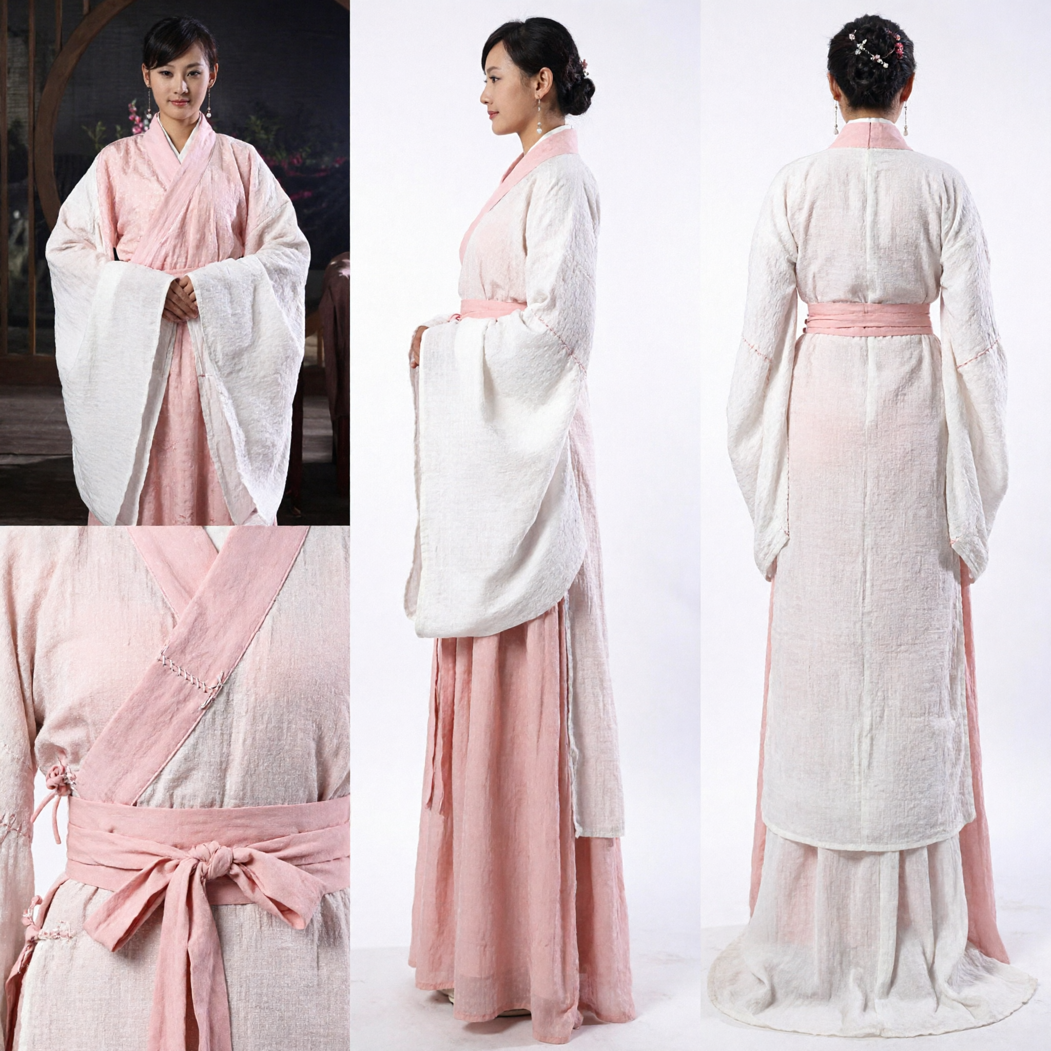 Traditional Chinese Hanfu Pink and White Ancient Costume Women Han Dynasty Ruqun Dress for Historical Drama - Asian Costume