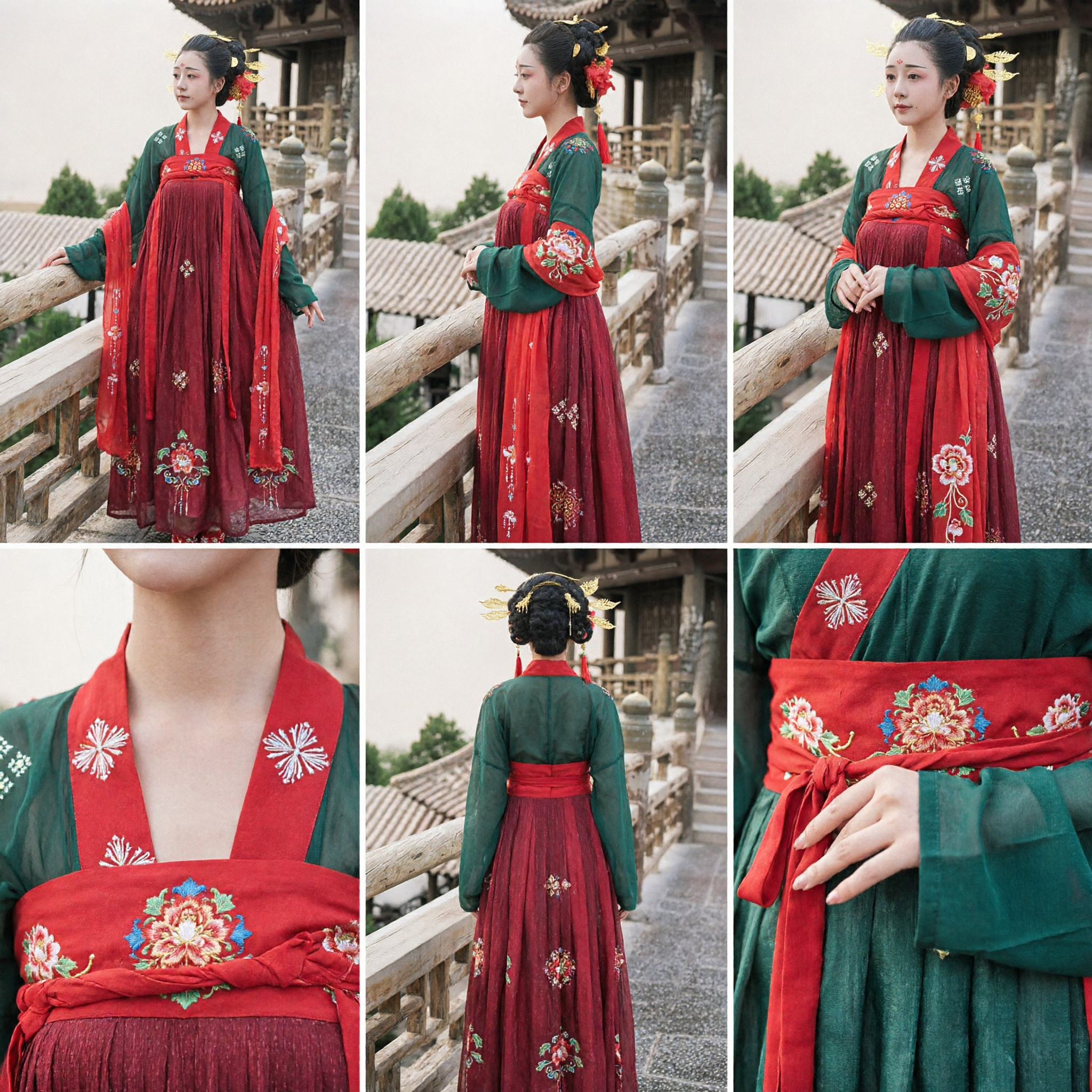 Traditional Chinese Tang Dynasty Hanfu Costume Palace Lady Green Top Red Skirt Historical Dress for Women Cosplay - Asian Costume