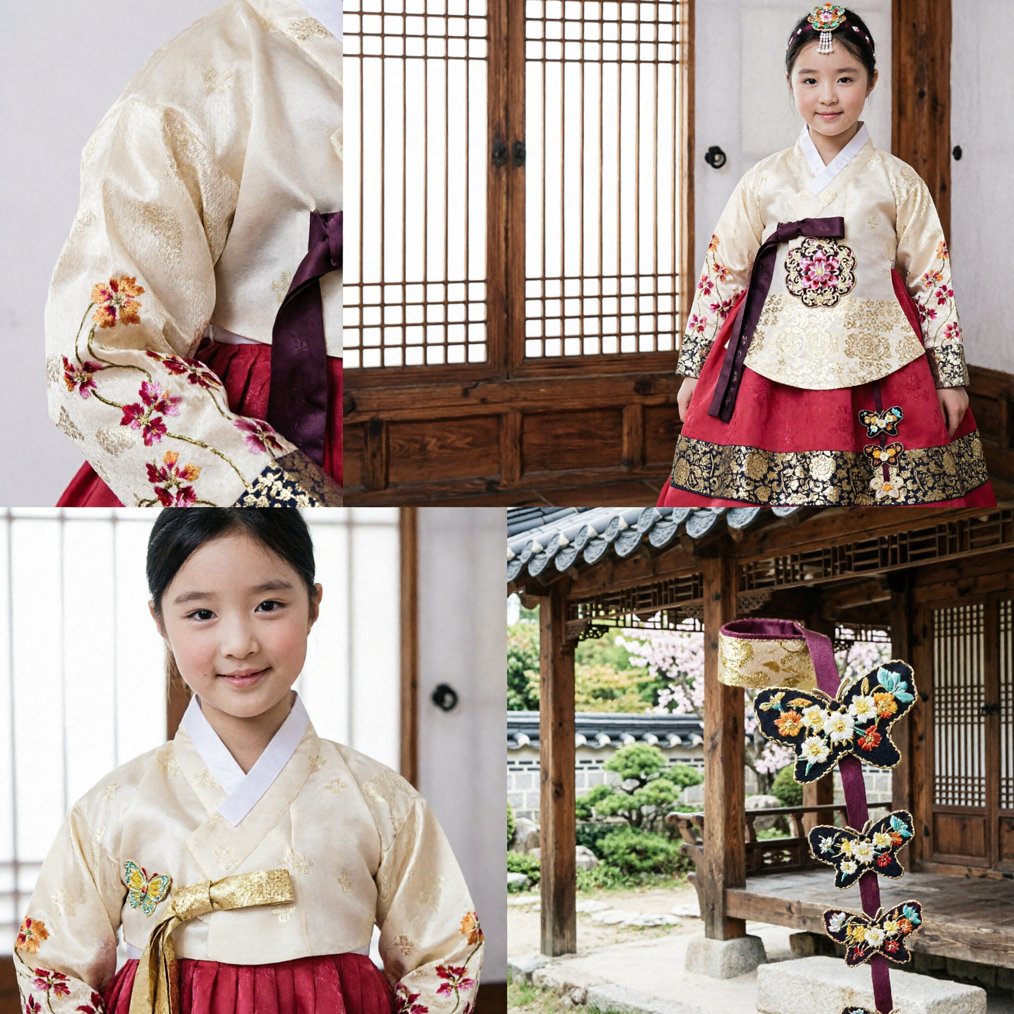 Girls Korean Traditional Hanbok Dress Red Chima Black Jeogori Embroidered Kids Festival Birthday Costume - Asian Costume