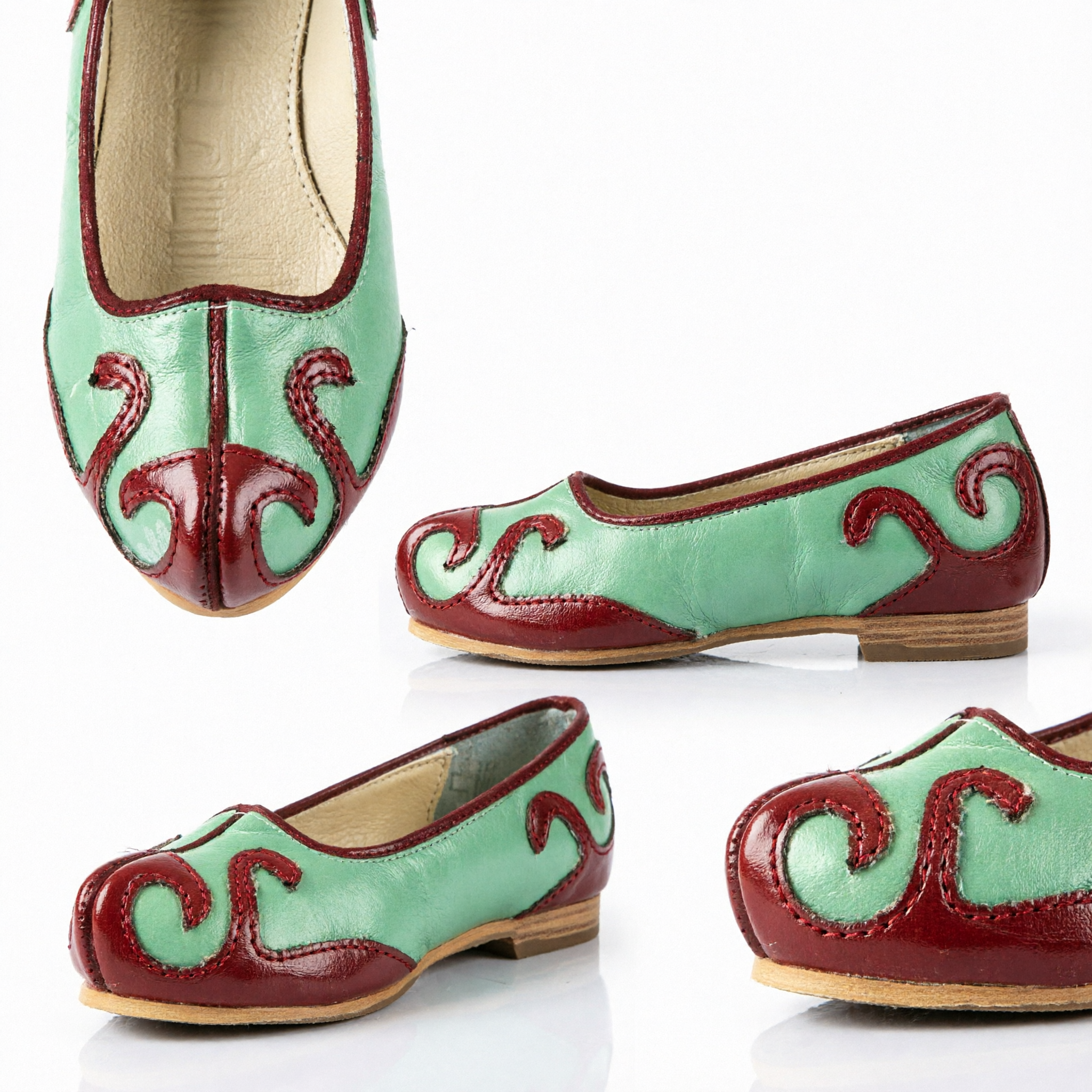 Traditional Chinese Green and Red Embroidered Cloud Shoes Women Hanfu Ancient Style Footwear for Dance - Asian Costume