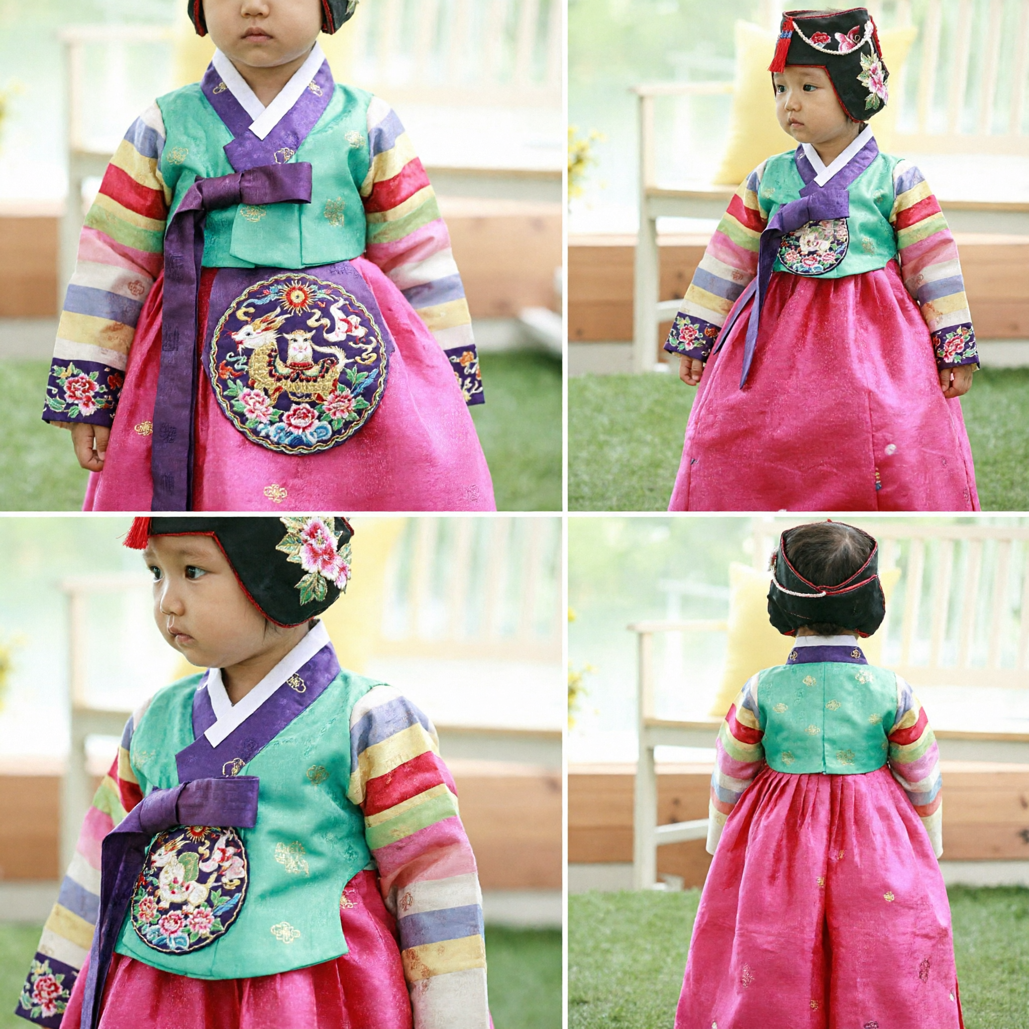 Traditional Korean Hanbok Baby Girl Dress Rainbow Saekdong Top Pink Skirt Doljanchi First Birthday Costume - Asian Costume