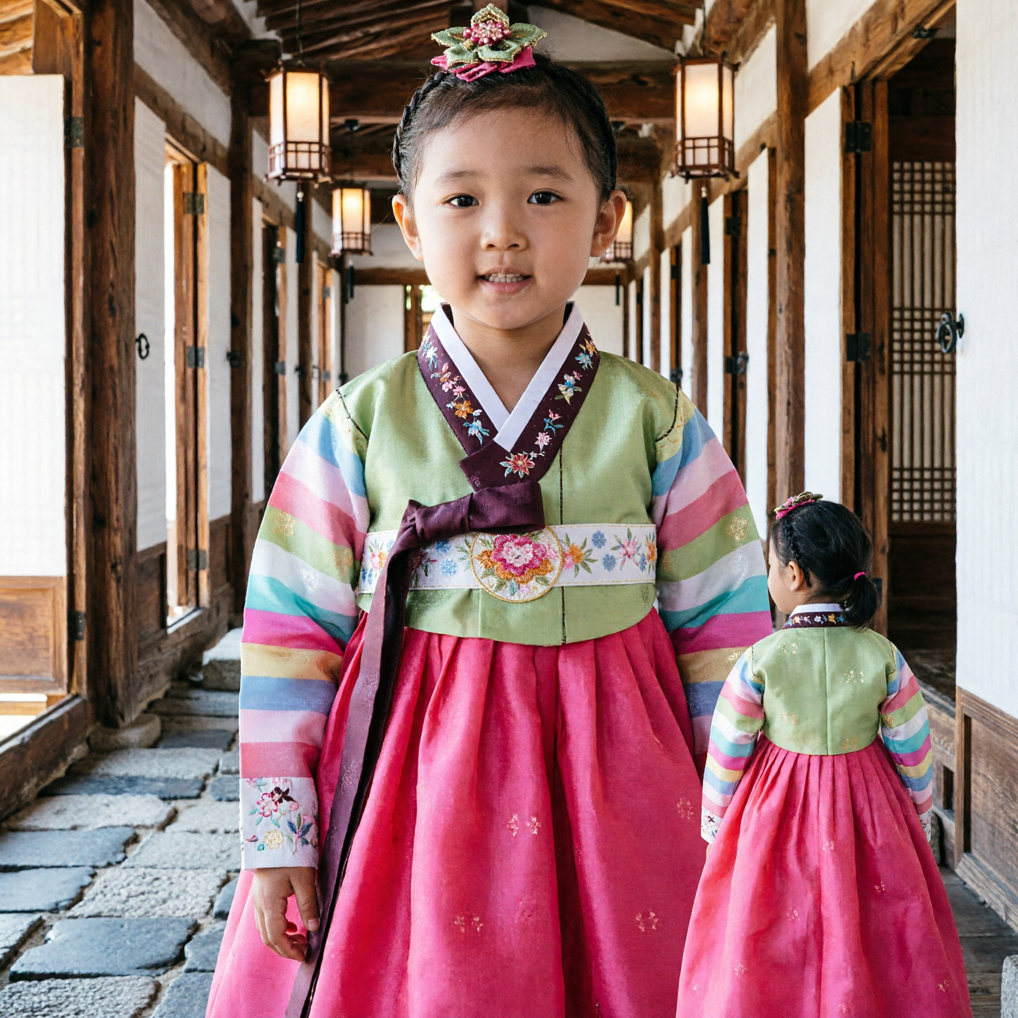 Traditional Korean Hanbok for Girls Rainbow Jeogori Pink Chima Dress for First Birthday Doljanchi Festival - Asian Costume