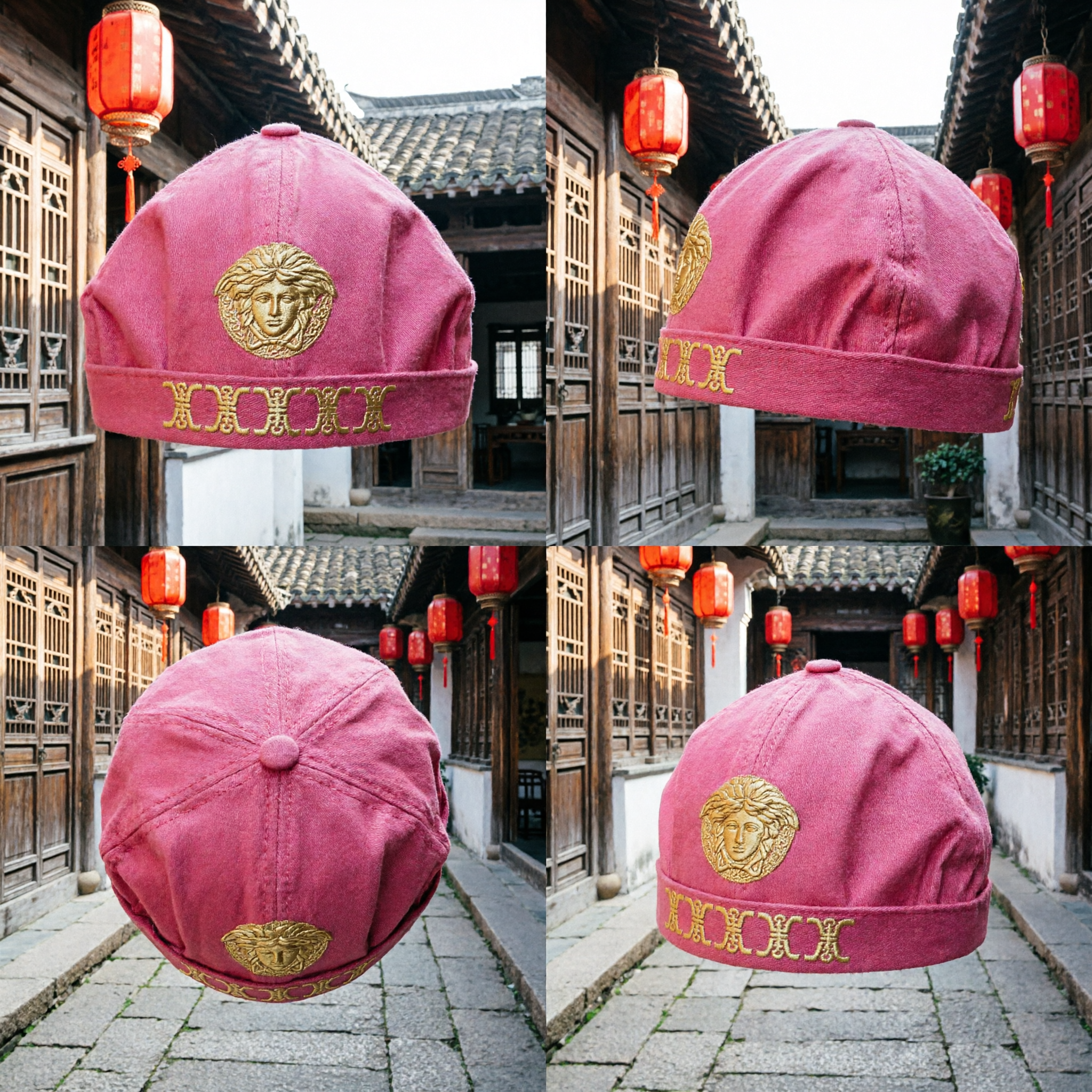 Traditional Chinese Ancient Scholar Hat Pink Embroidered Dragon Cap Hanfu Accessory for Men Stage Performance - Asian Costume
