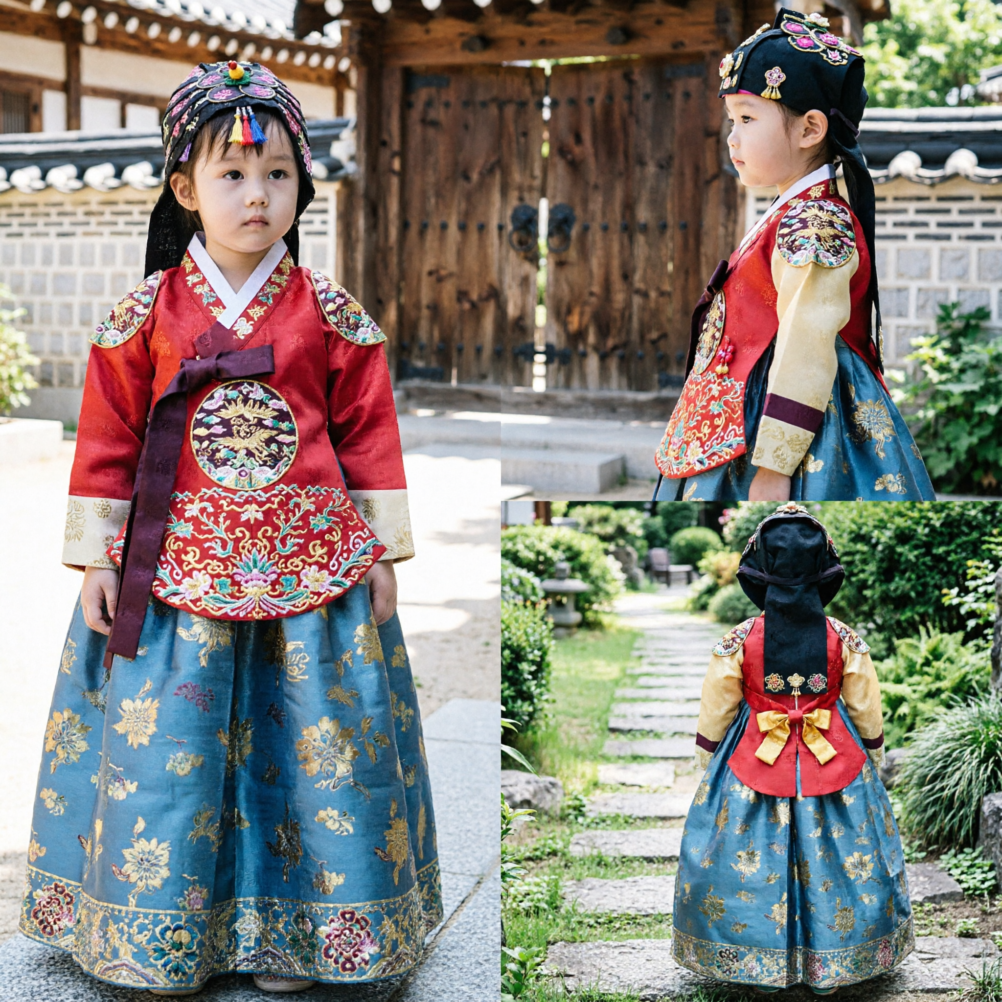 Traditional Korean Hanbok for Girls Pink and Blue Toddler Kids Festival Birthday Party Costume Dress Set - Asian Costume