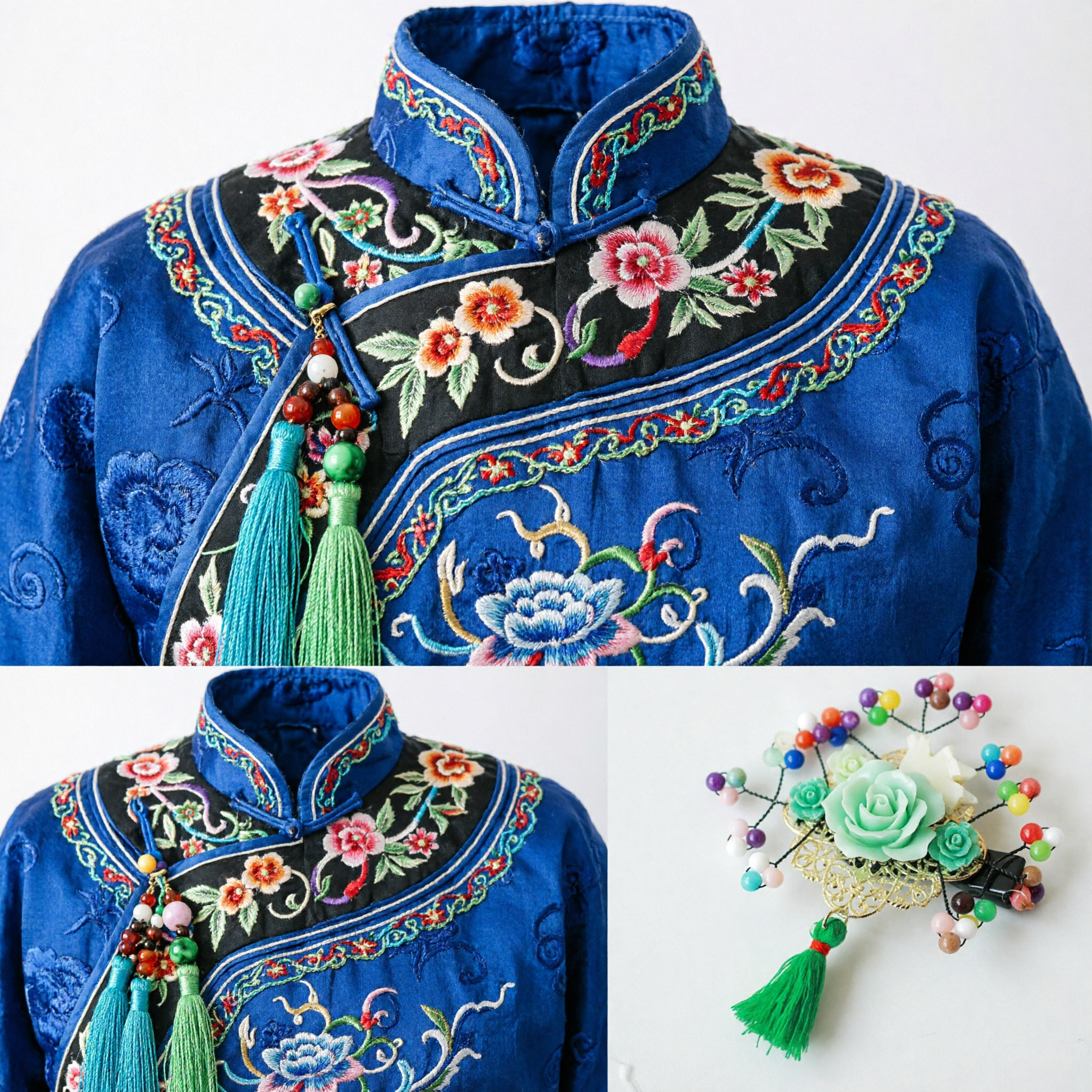 Traditional Chinese Hanfu Hairpin Green Rose Flower Hair Accessory with Tassel for Ancient Costume Wedding Bride - Asian Costume